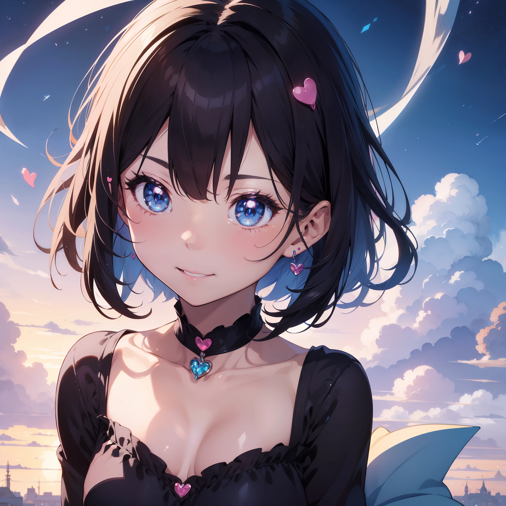 Short bangla hair short bob、Kawaii Girl、Green eyes、Choker around the neck、 ((Best Quality)), (Ultra-detailed), ((kawaii)), tremble for), ((Sexy)), (Ero), ((Extremely detailed)), 4K, (8K), Best Quality, (Beautiful), Anime style, Upper body, raise a hand, Focus on the face, building, morning, Cute s, 1girl in, Solo, White-skinned, horseshoe-shaped hairband, earrings, Necklace, lightsmile, Wind-effect, reflection effect