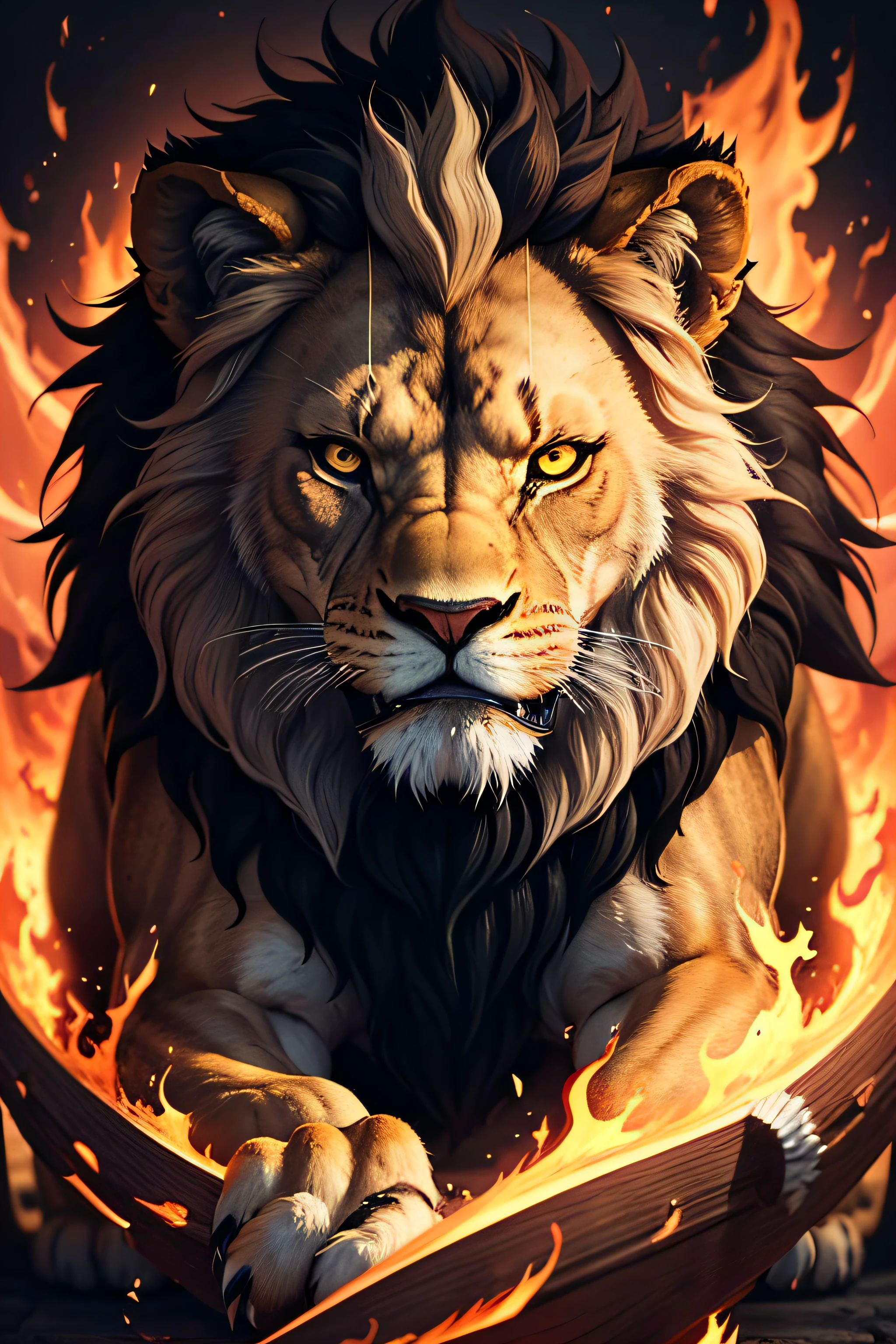 Lion on fire