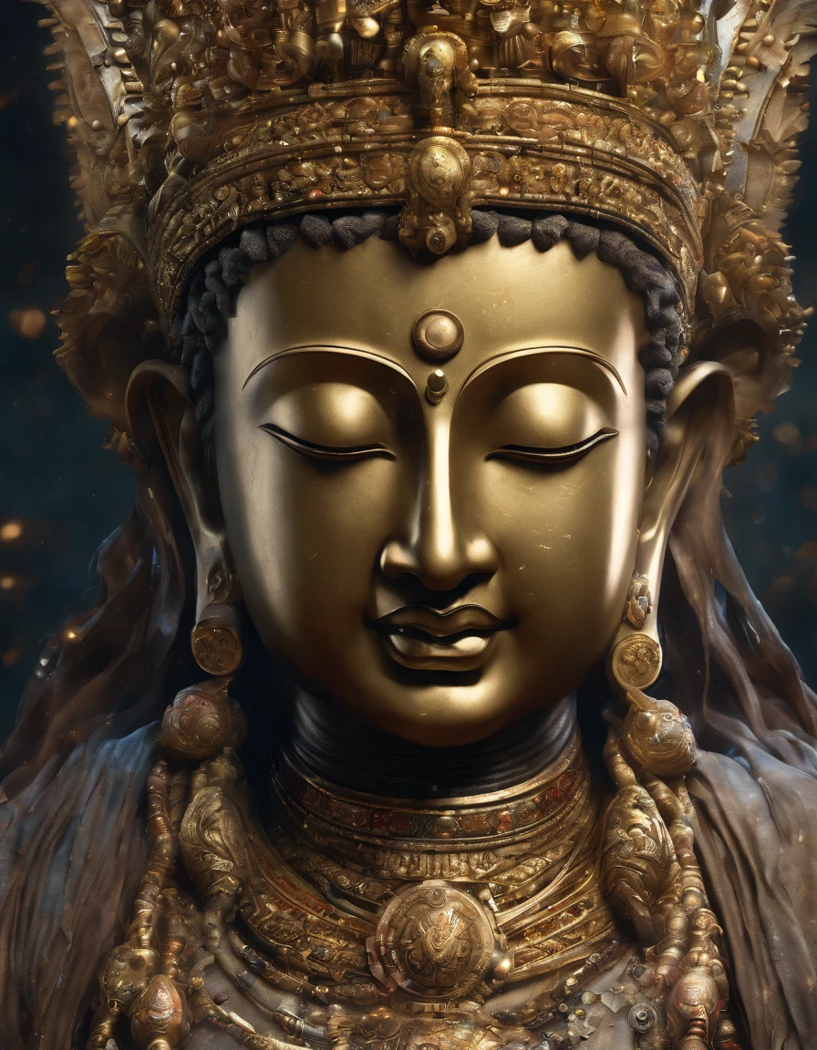 (breathtaking,4K,8K,high-resolution,masterpiece:1.2),ultra-detailed,(realistic,photorealistic,photo-realistic:1.37),Buddha,Enlightenment,serene,illumination,inner radiance,profound spiritual journey,cosmic enlightenment,tranquil,vivid depiction,radiating energy and flow,reincarnation,glowing golden halo,existing in another dimension,with the sacred Holy Grail at its core.