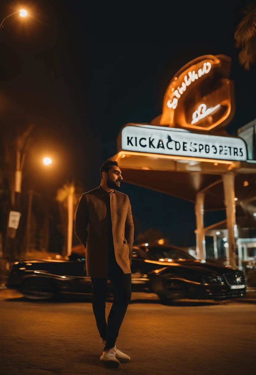 there is a man standing in front of a sign that says kickin'good, a picture inspired by Saurabh Jethani, trending on dribble, realism, portait photo profile picture, khyzyl saleem, mohamed chahin, mohamed chahin style, kyza saleem, profile pic, riyahd cassiem, very very low quality picture