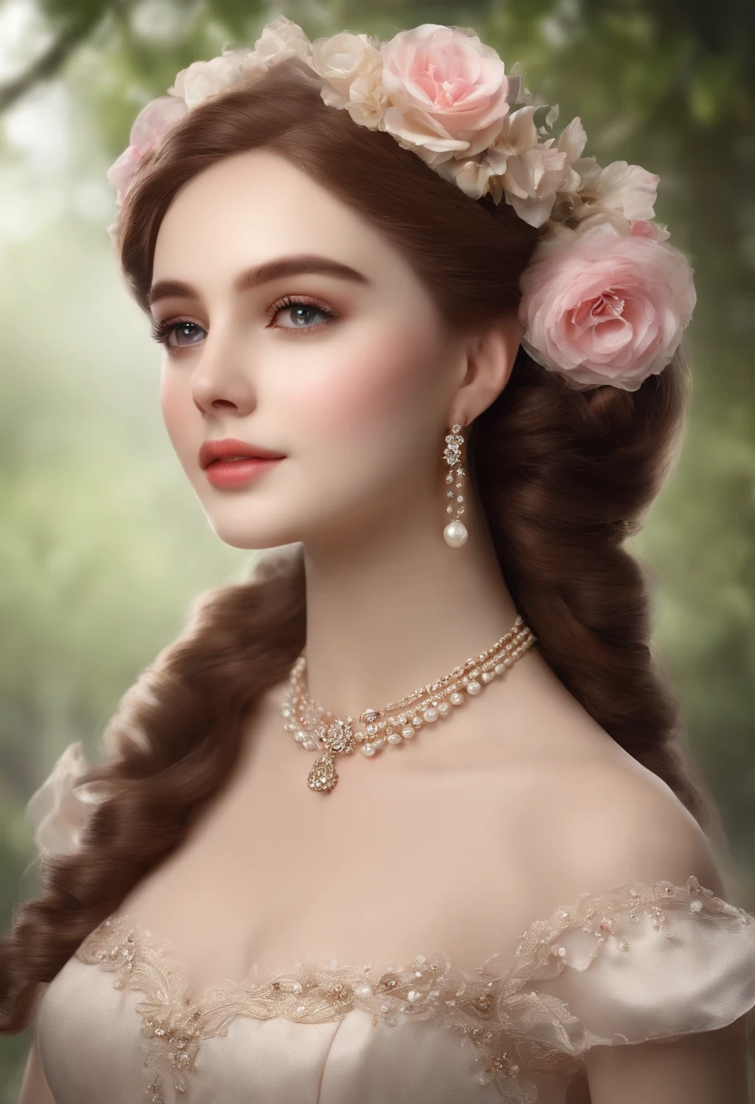Menina bonita nova no estilo vitoriano、Cabrito、Young Child 1. **moda**: Victorian fashion is characterized by sleek and elegant design。Ruffles and laces、Espartilhos、Tente incorporar elementos como vestidos longos。 2. **penteado em**: Women's hairstyles in the Victorian era are often complex and delicate。Upstyling e curling、It's also a good idea to add ribbons and floral ornaments to your hair.。 3. **Characteristics**: Facial features of girl with soft features、Embelezamento、kawaii、Lindo 5. **Accessorized**: Accessories played an important role in the Victorian era。hats、colares、Luvas、Guarda-chuvas, etc.、Calling accessories with attention to detail、You can give personality to your character。 vestido bonito、Floral、Trajes luxuosos、pink there、PastelColors