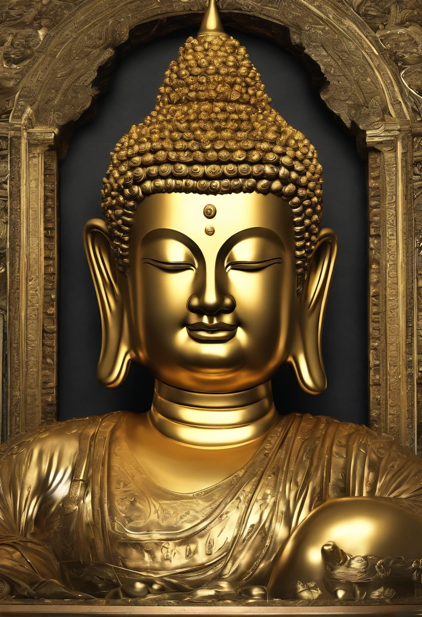 Golden Buddha,Radiant,kosmos,a liminal space,Seventh dimension,depth of fields,ssee-through