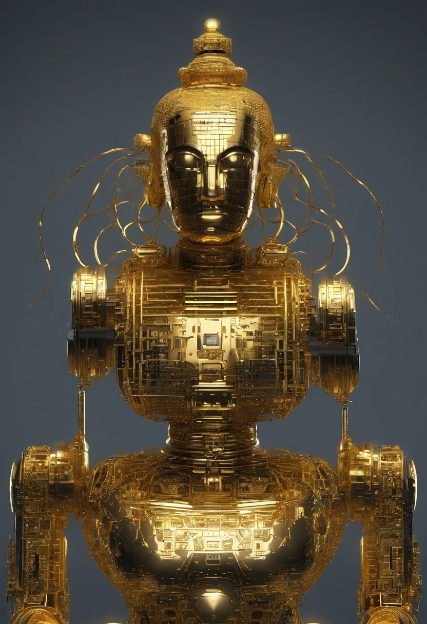 Golden Buddha,Radiant,kosmos,a liminal space,Seventh dimension,depth of fields,ssee-through