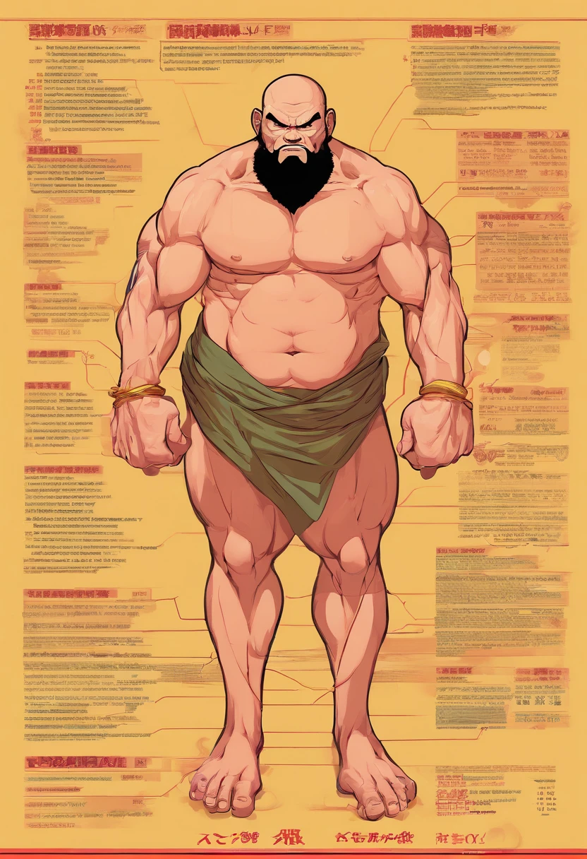 ((full body portrait)), a huge chinese monk, good at martial art, hyper muscular, giant body, fat, beard, bald, 40 years old, angry, naked, wide shoulder, bulging muscles, standing straight, exposing his muscle, savage, (((masculinity))), striking, (((Nine-headed body proportions))), ((300 kg)), giant root, brutal, powerful pose, extremely powerful , absurdly masculinity, (((extremely tall man)), (((8 feet tall))),(((high body fat))),long arms, long leges, gigachad muscular, detailed muscle.