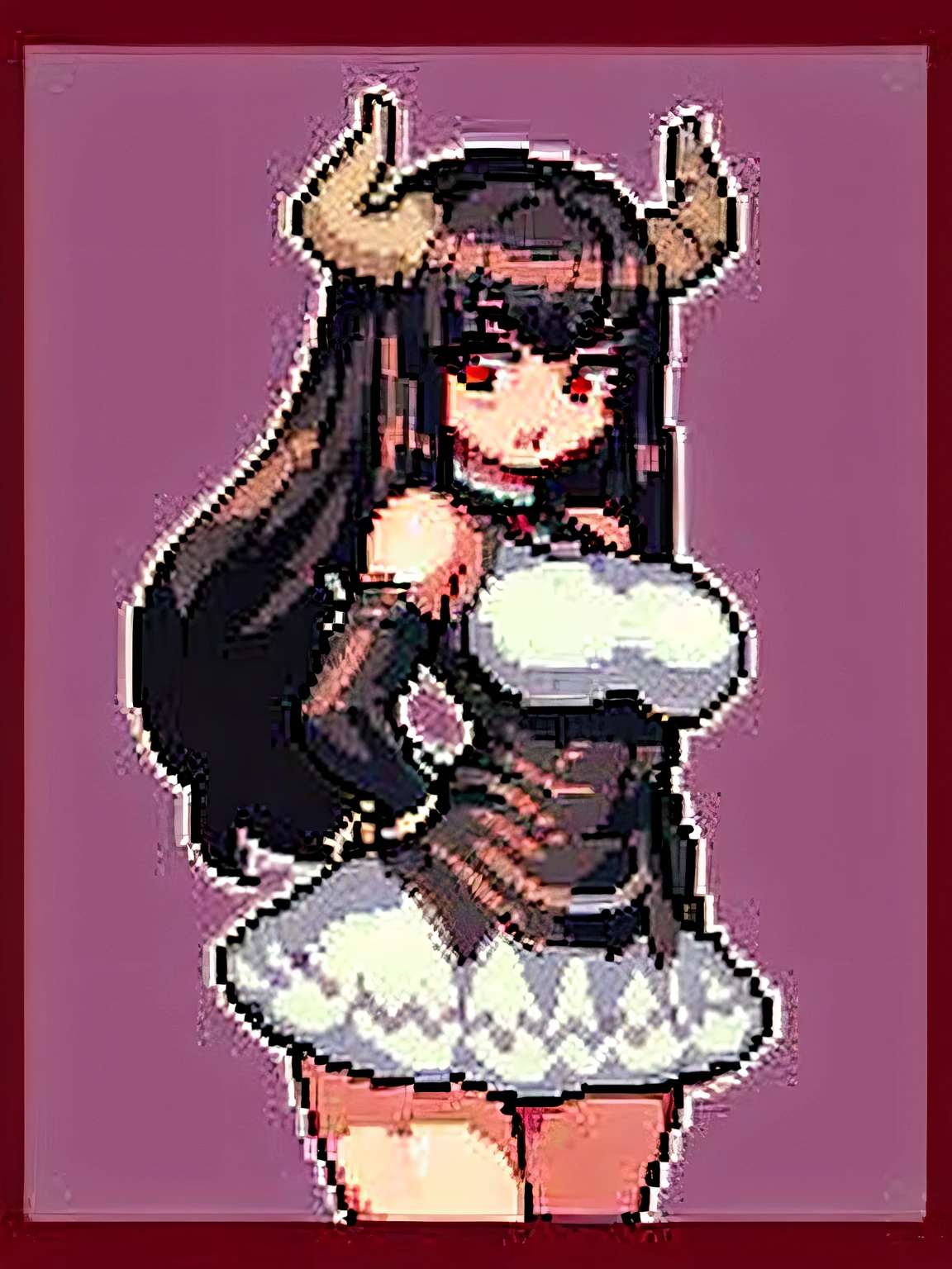demoness, ((twisted horns)) , dark horns, black hair,cowboy shot,beautiful, masterpiece, best quality, extremely detailed face, perfect lighting, 1girl, solo, bangs, parted bangs,thigh gap, wide hips, ((abs)),((dress)),chocker, (muscular,) ((dark hair)), red-blood eyes, hugging , smug face, (( open mouth)), ((medium breasts)),