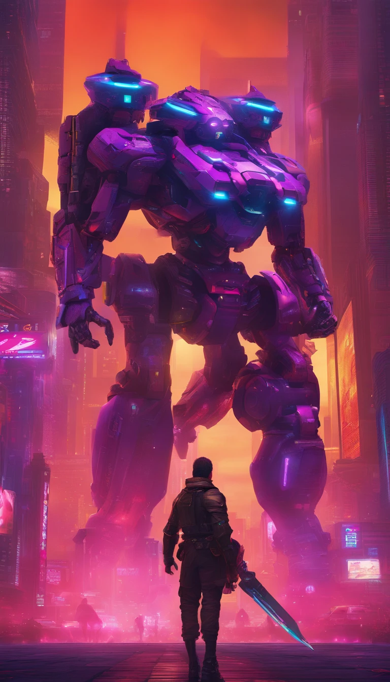 Futuristic tech style, Black and Purple mech, Lion theme armor, Dragon wings, (holding a sword in a fighting stance, Full body mecha, Fighting posture), High quality, Exquisite future, Ultra detailed, great composition, Floating, Depth of field, dramatic lights, Mecha