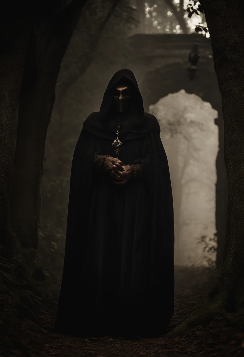 In the heart of the ancient forest, a forsaken mansion stands, shrouded in darkness and secrets. You, a fearless explorer, venture into the depths of this eerie abode, armed with only a flickering lantern and your unwavering determination. Little do you know, lurking within the shadows, a malevolent entity awaits, a tall, muscular figure cloaked in a tenebrous robe. His skin, a haunting shade of tawny, exudes an aura both terrifying and mystifying. Capture the spine-chilling encounter with this enigmatic being in your next horrifying YouTube video.