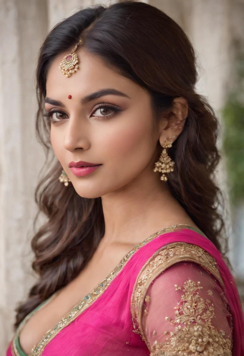 a indian woman posing for a picture, indian, traditional beauty, indian, beautiful goddess, ornate cosplay, indian style, indian super model, beautiful maiden, gorgeous woman, south east asian with long, provocative indian, gorgeous beautiful woman, beautiful asian girl, extremely detailed goddess shot, jaw-dropping beauty, big boobs deep cleavage sexy navel, no clothes, exposed, big bust, pink nipples