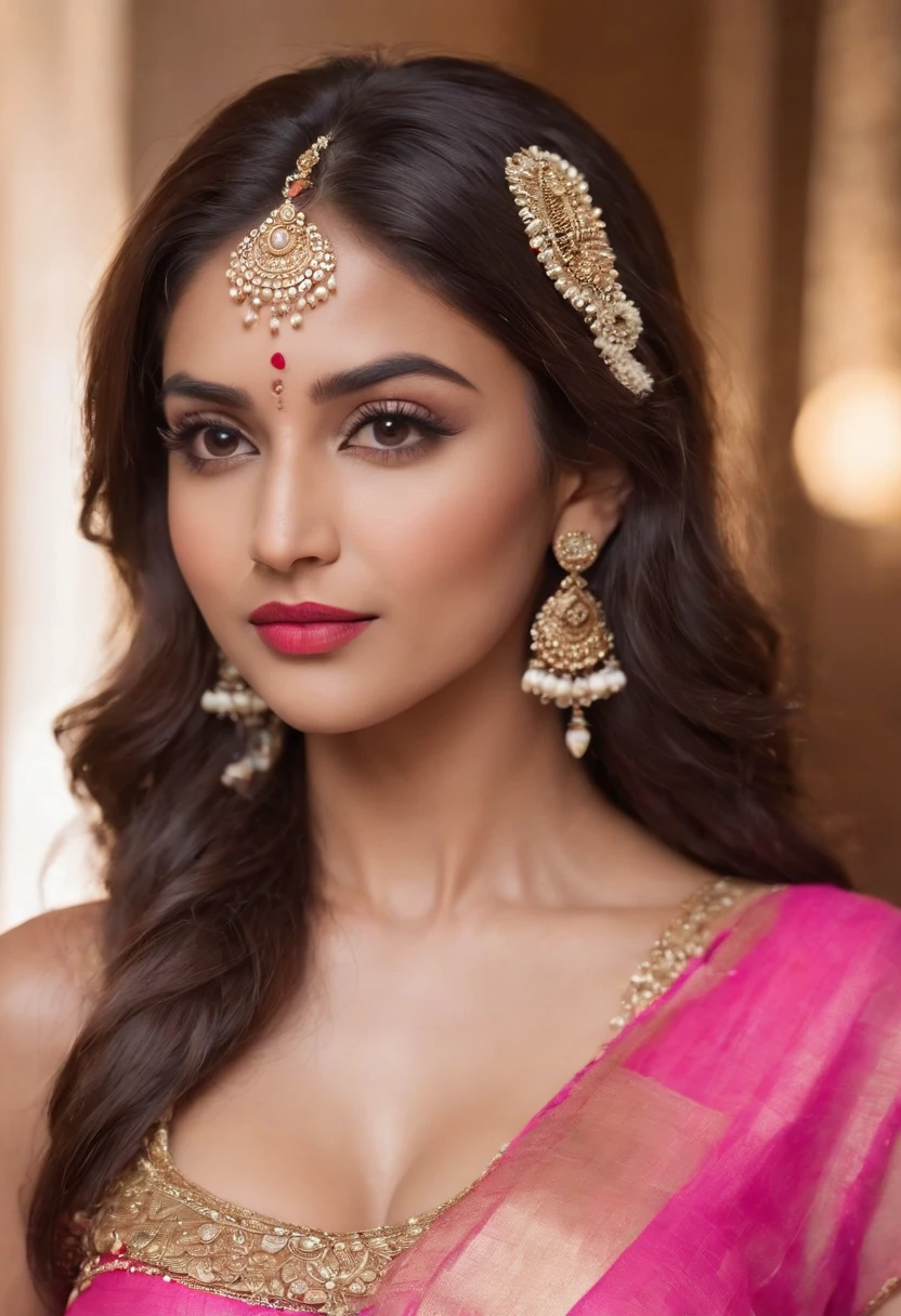 a indian woman posing for a picture, indian, traditional beauty, indian, beautiful goddess, ornate cosplay, indian style, indian super model, beautiful maiden, gorgeous woman, south east asian with long, provocative indian, gorgeous beautiful woman, beautiful asian girl, extremely detailed goddess shot, jaw-dropping beauty, big boobs deep cleavage sexy navel, no clothes, exposed, big bust, pink nipples