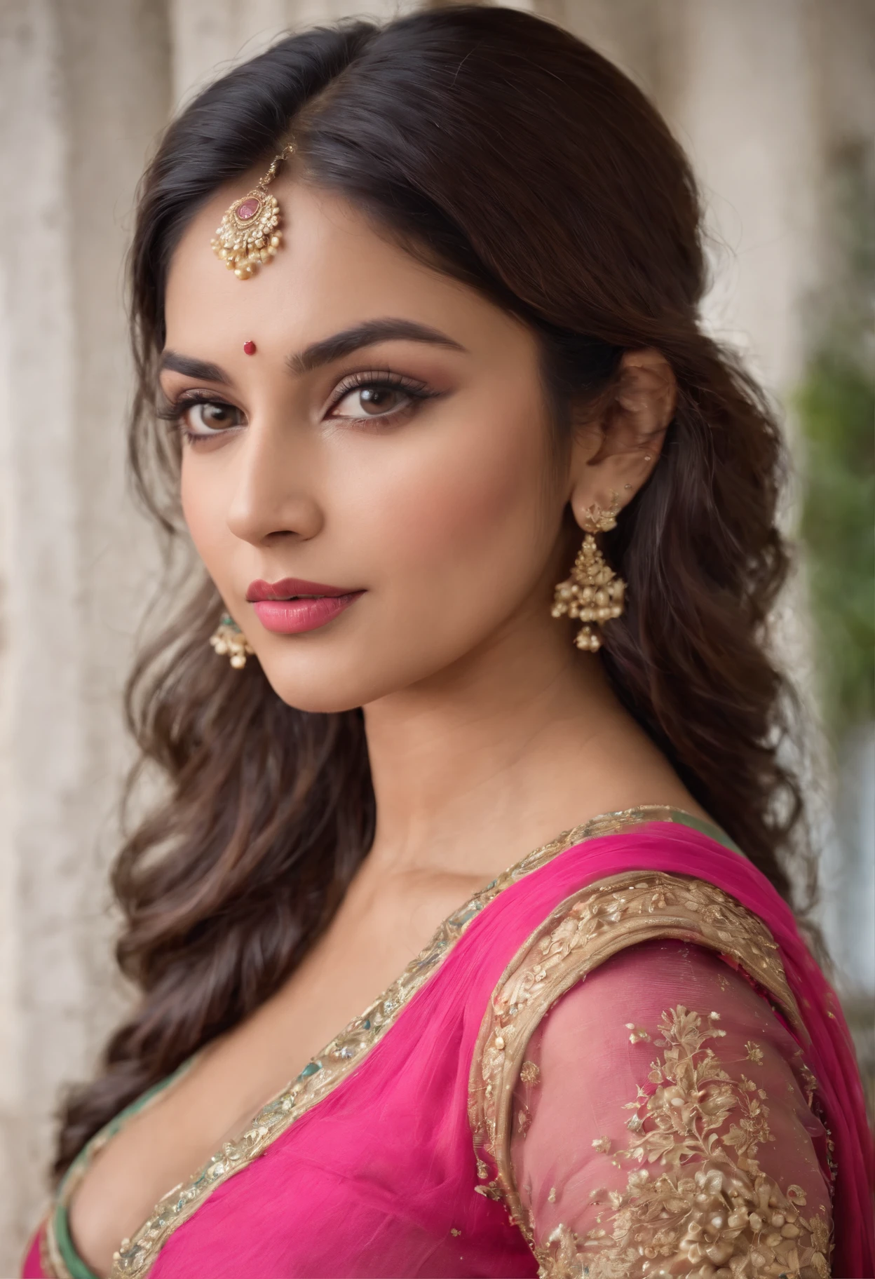 a indian woman posing for a picture, indian, traditional beauty, indian, beautiful goddess, ornate cosplay, indian style, indian super model, beautiful maiden, gorgeous woman, south east asian with long, provocative indian, gorgeous beautiful woman, beautiful asian girl, extremely detailed goddess shot, jaw-dropping beauty, big boobs deep cleavage sexy navel, no clothes, exposed, big bust, pink nipples