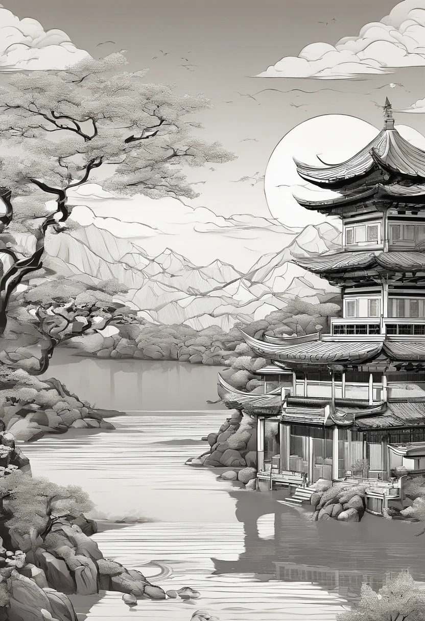 Chinese landscape painting，Skysky，baiyun，rios，Beautiful and exquisite scenic spots