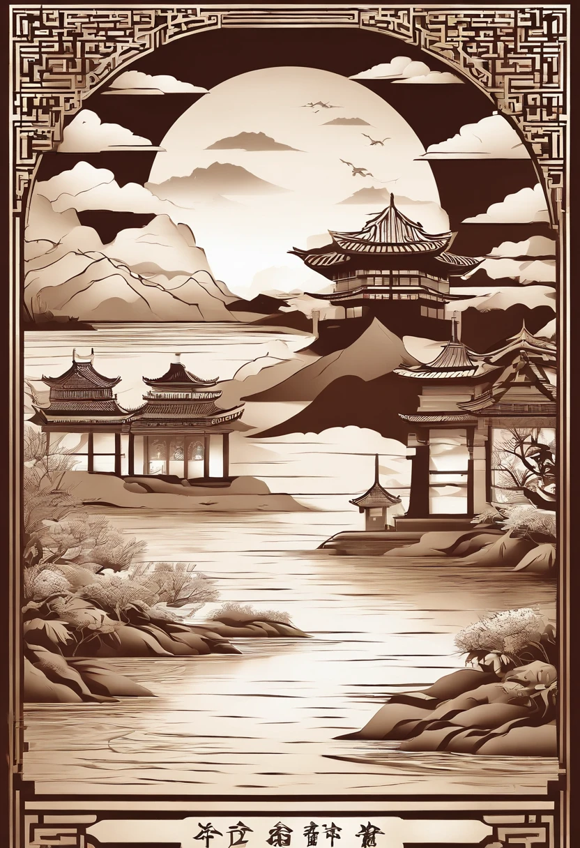 Ancient Chinese landscapes,Ancient buildings,Pavilions,Carved beams and paintings,enchanting scenery,Inspired by Jin Yong martial arts,rays of sunshine,Ink painting style,clean color,Decisive cut,Leave white space,impressionistic,tmasterpiece,超詳細,Epic composition, high qulity, HighestQuali,