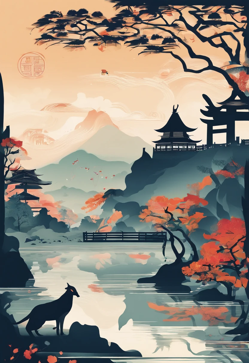 Ancient Chinese landscapes,Ancient buildings,Pavilions,Carved beams and paintings,enchanting scenery,Inspired by Jin Yong martial arts,rays of sunshine,Ink painting style,clean color,Decisive cut,Leave white space,impressionistic,tmasterpiece,超詳細,Epic composition, high qulity, HighestQuali,