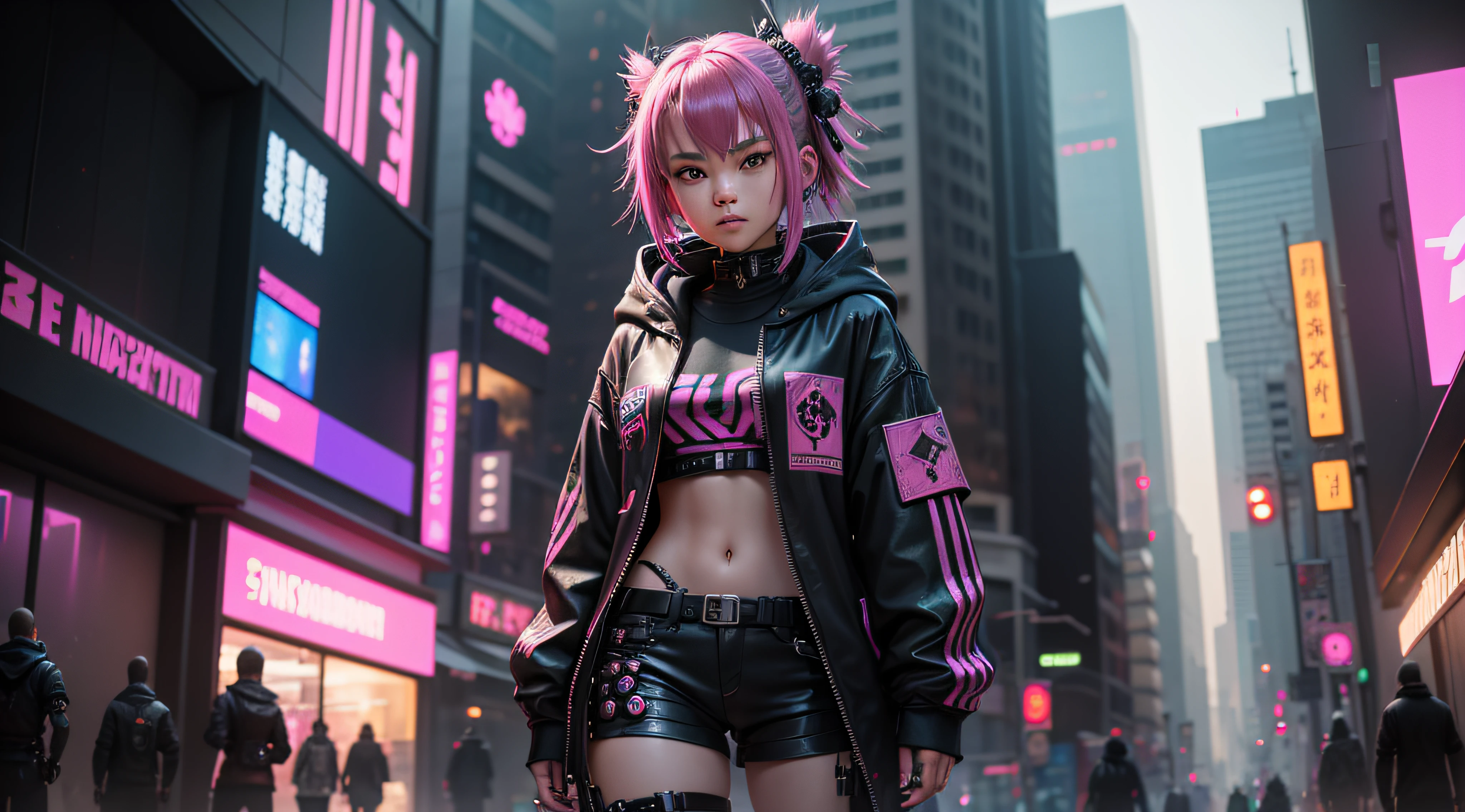 young girl on the street, , 13 yeck and pink hair, pink hoodie, short sleeve, cyberpunk samurai, cyberpunk knight, very beautiful cyberpunk samurai, portrait of a cyberpunk samurai, fashionable cyberpunk mechanoid, cyberpunk robot, advanced digital cyberpunk art, cyberpunk cyborg, deep cyberpunk mechanoid, cyberpunk soldier, cyberpunk suit, cyberpunk mechanoid, cyberpunk armor, cyberpunk character art, cyberpunk dark fantasy art, no background, plane background
