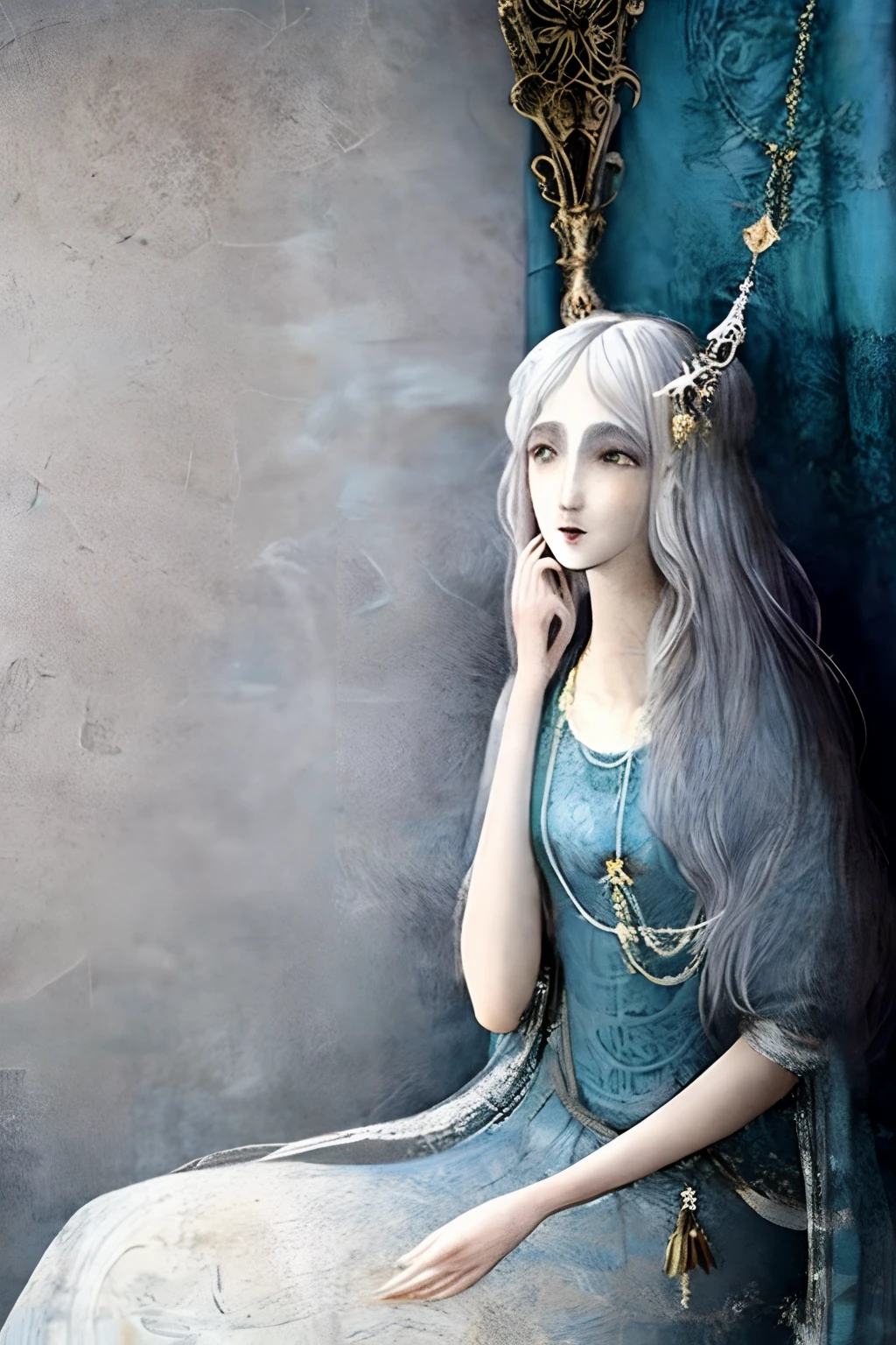 Beautiful, cartoon, Anime girl with angel wings and halo on head, white hair,Pale Young Ghost Girl, Glowing white eyes, Fuzzy Ghost, with white long hair, Inspired by Cavaruzzi, Dystopian retro 1920s atmosphere, Pat McGrath, Inspired by Jean Jouvenet, Inspired by Emma Andijewska, Ethereal gold and silver tones, Inspired by Edwin Austin Abbey, Inspired by Ignacy Vitkiewicz, Inspired by Harry Clarke, by Yoshitaka Amano, Michael Carta, Yoshitaka Amano Vibe, bastien yoshitaka amano, Yoshitaka Amano realistic, style of yoshitaka amano, Yoshitaka Amano Greg Rutkowski