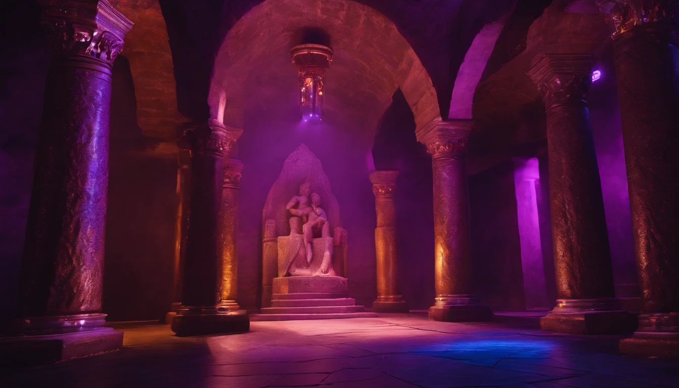 8k underground roman king with lots of purple lights
