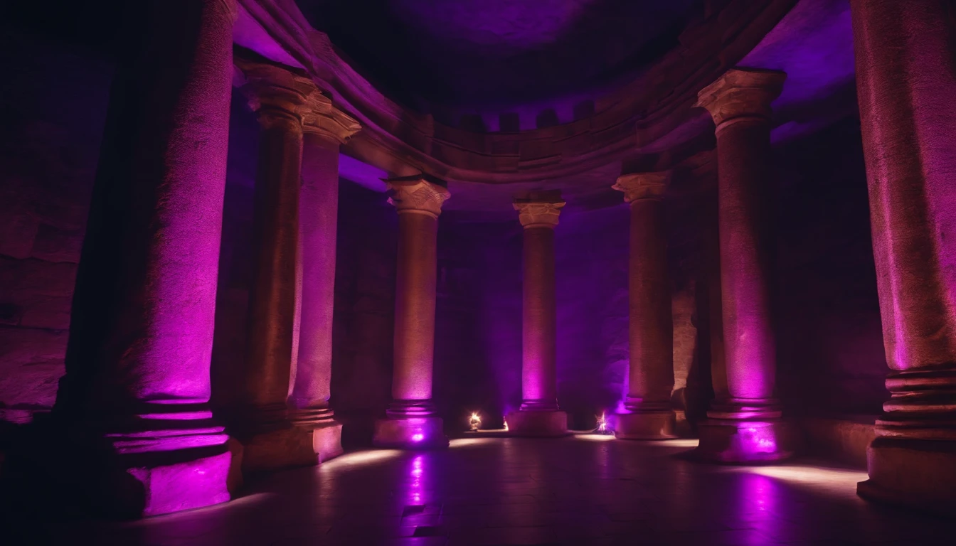 8k underground roman king with lots of purple lights