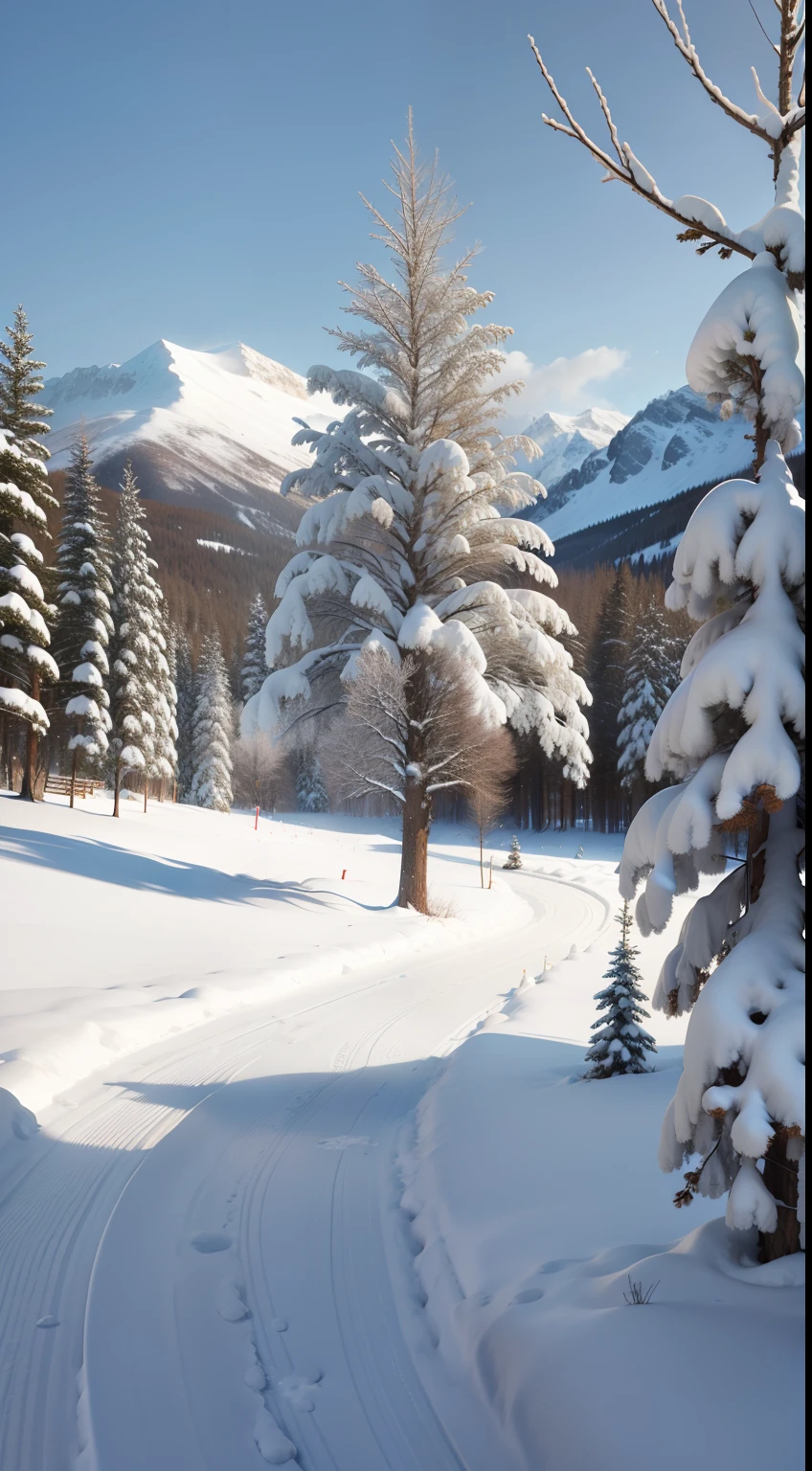 Winter, forest, majestic, snowy mountains, fine details, then line Van Gogh art style, oil painting, 8K, HD --auto --s2
