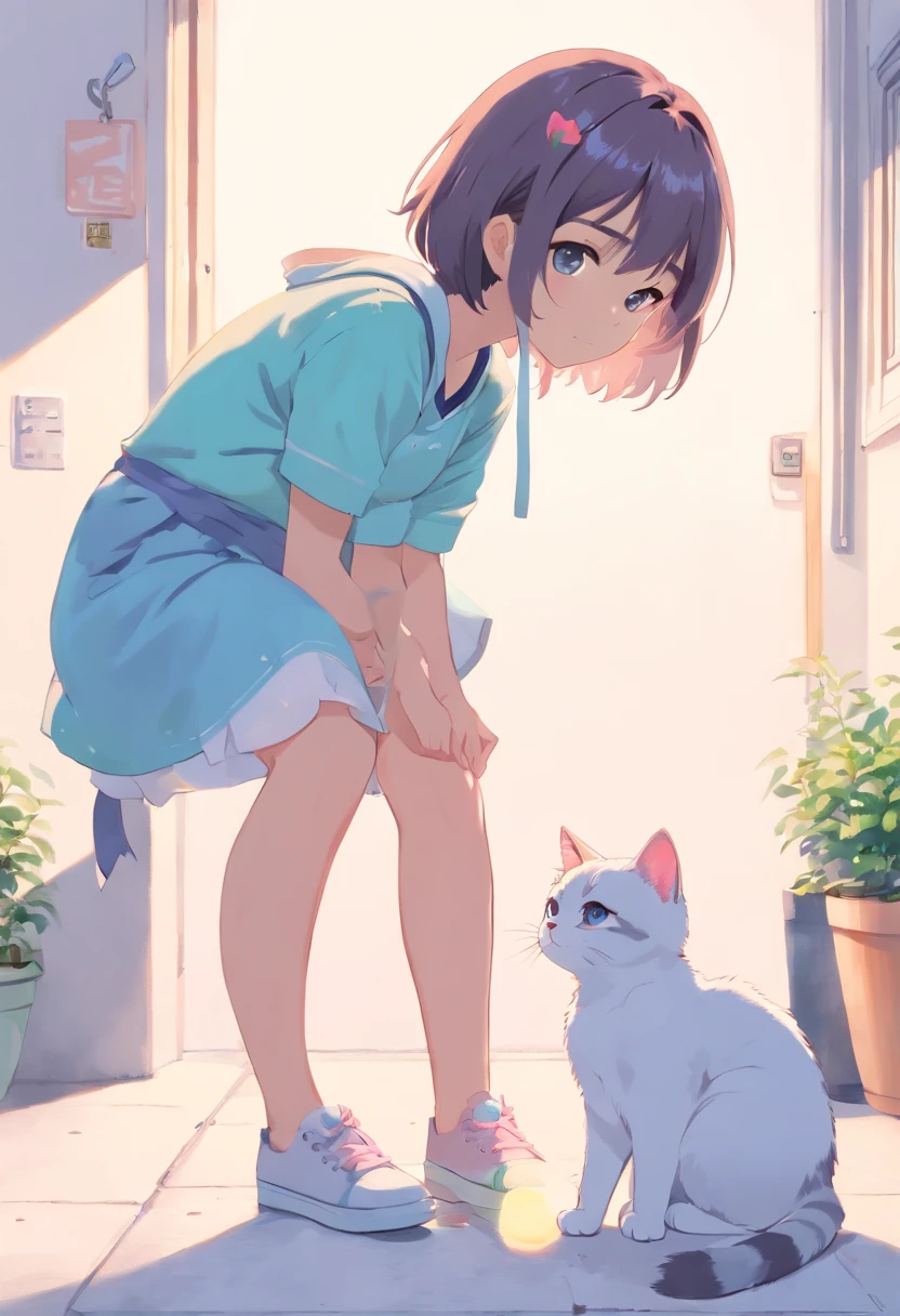 cat, fullbody,1 girl,
(pastel color:1.5),(cute illustration:1.5),(watercolor:1.2),white back ground,