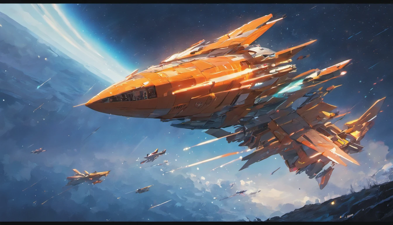 a uma nave espacial voando sobre solo rochoso, Inspirado em Sparth, Epic spaceship scene, Estilo Sparth, The spacecraft flies too far, star citizen digital art, sci - fi illustrations, sci-fi illustration, arte sci-fi detalhada, in sky, spaceship, Spaceship in cloudy sky 4k