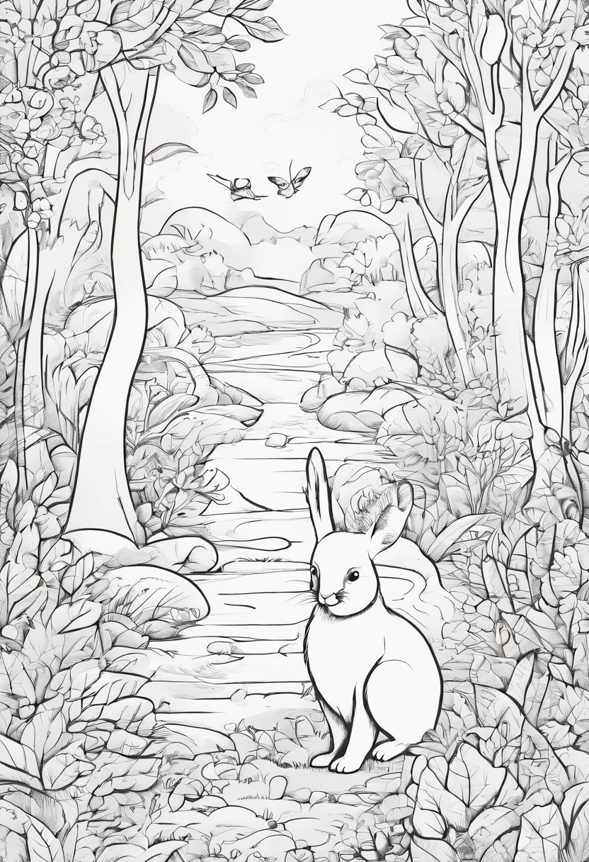 estilo infantil, livro infantil, um coelho, uma raposa, um esquilo e uma coruja, em uma floresta, bonita, alegre, divertida