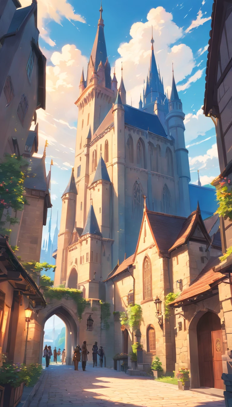 , Cidade Capital da Fantasia, cidade medieval, Flintlock Fantasy Capital Cidade, uma cidade medieval, Cidade da fantasia de Medeival, Fundo medieval da cidade, Paisagem urbana de fantasia, 2. 5 d cgi anime fantasia arte, paisagem medieval da cidade, renaissance port city background, epic castle with tall spires, realistic fantasy illustration DIFFERENT ANGLES CASTLE IN THE BACKGROUND