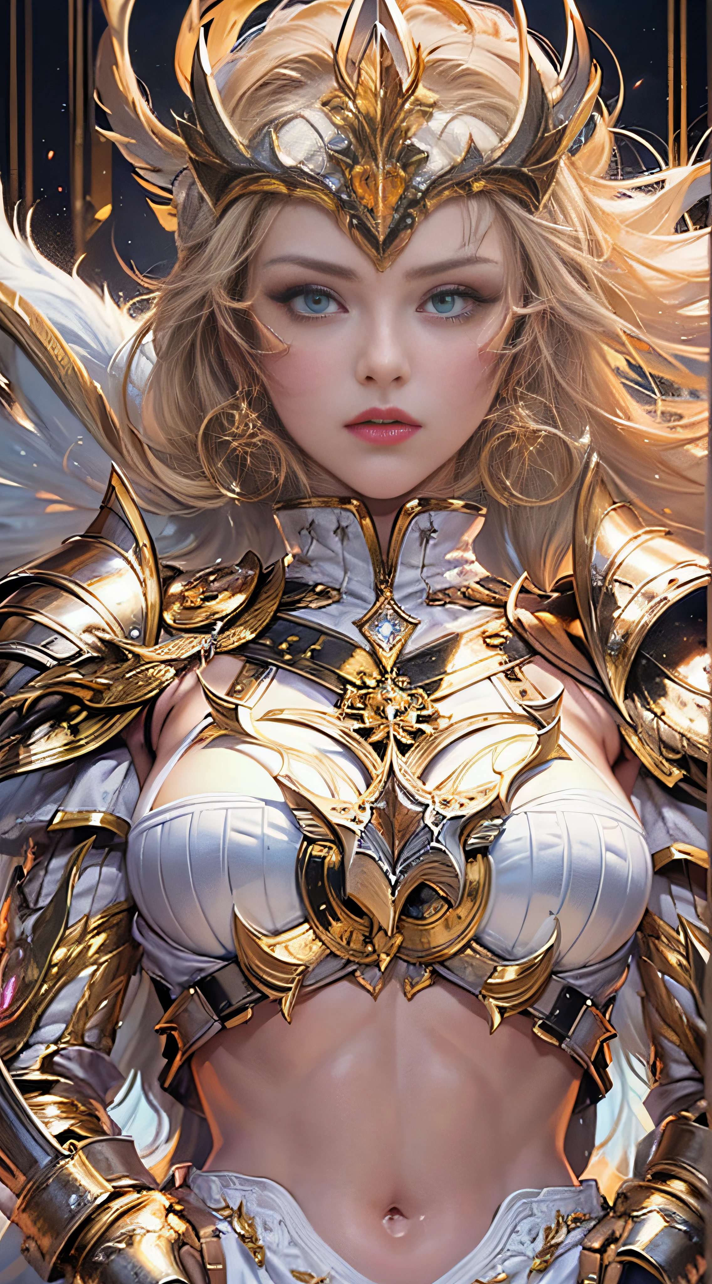 (((of the highest quality: 1.4))),(unparalleled masterpiece ever), (Ultra high definition),(Ultra realistic 8K CG), (((adult body))), (((1girl in))), ((( Bob Shorthair ))), Gladiators with perfect bodies,,Beautiful and well-groomed face,muscular body:1.4,Detailed breastplate, gauntlets、is standing, (Image from head to thigh),(( White Blonde Bob Shorthair )),, Simon Bisley's urban savage style,Detailed ancient Roman background,Clean abs, Complex equipment, Dark brown with white stars and gray and white stripes,,,s Armor, Poison tattoo