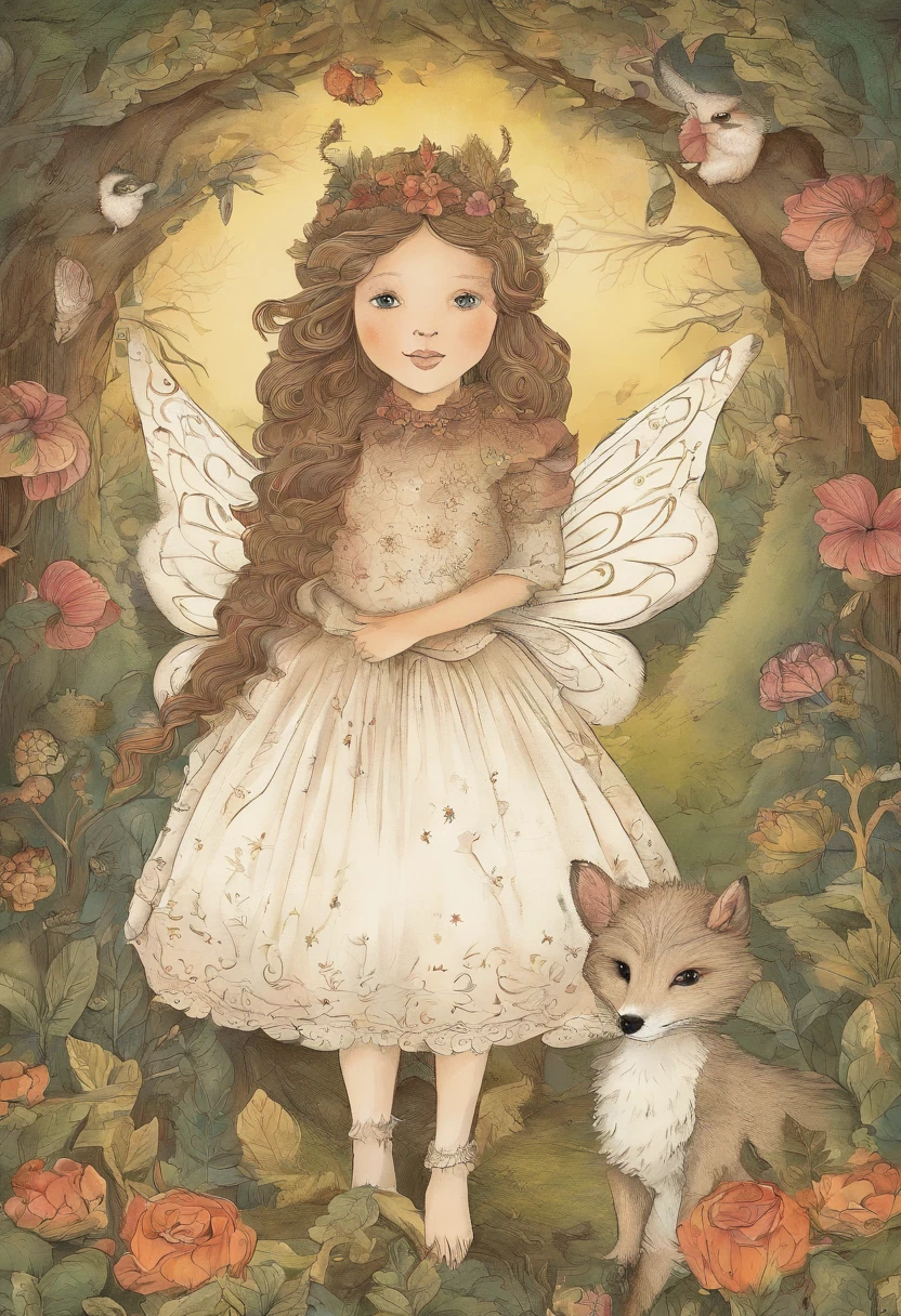 estilo infantil, livro infantil, um coelho, uma raposa, um esquilo e uma coruja, em uma floresta, bonita, alegre, divertida