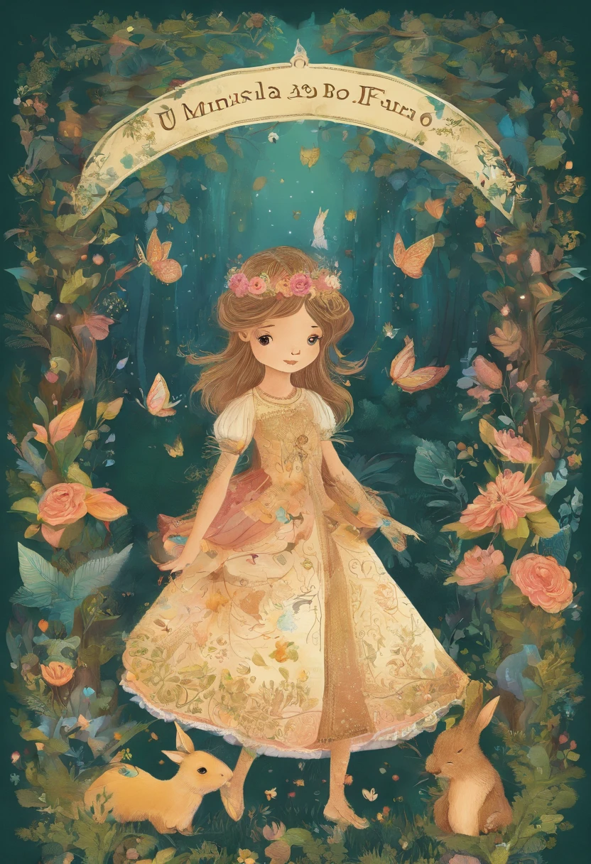 estilo infantil, livro infantil, um coelho, uma raposa, um esquilo e uma coruja, em uma floresta, bonita, alegre, divertida