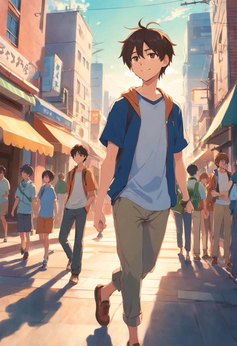 Young men, college aged、rcasual, A slight smil