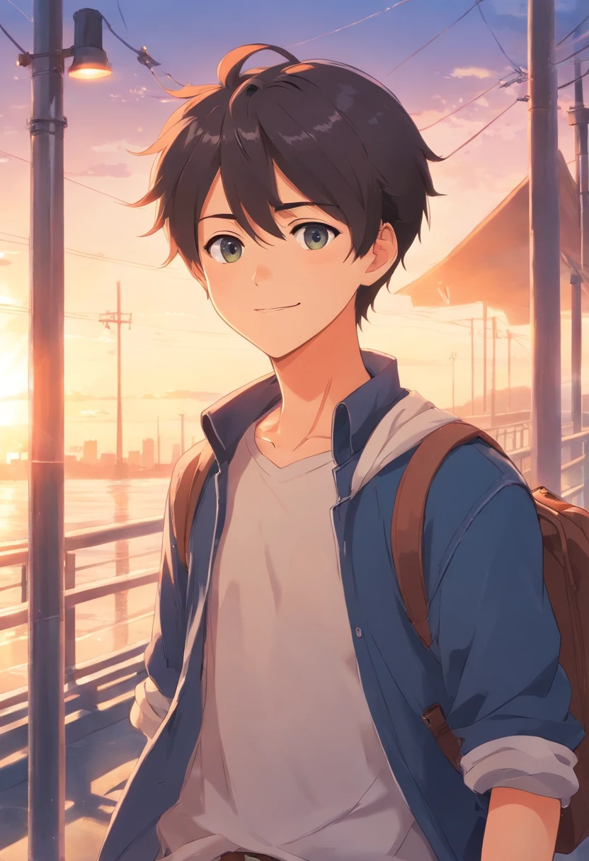 Young men, college aged、rcasual, A slight smil
