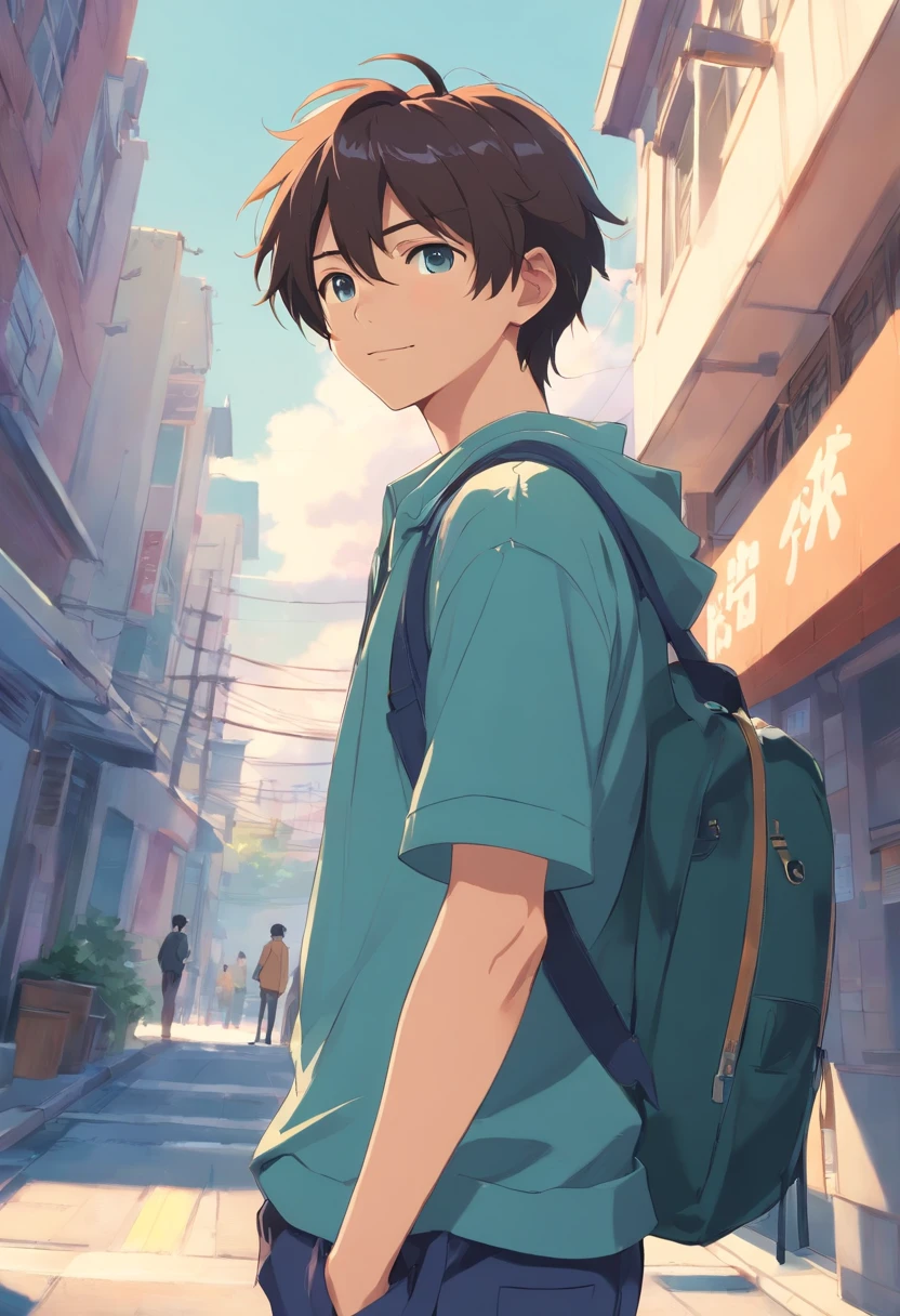 Young men, college aged、rcasual, A slight smil