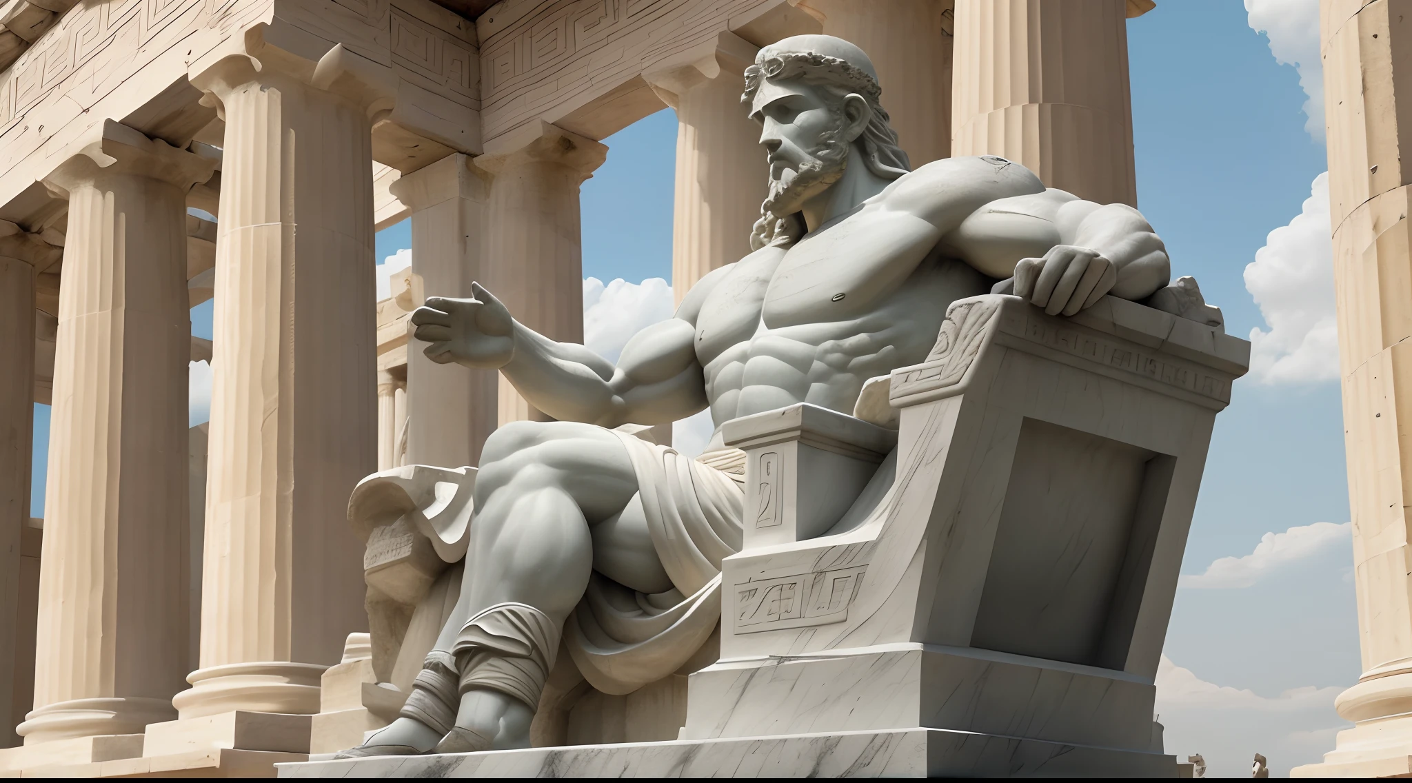Greek statue, greco roman statue, an ancient greek statue, deus grego, Escultura realista de 8K Bernini, Furioso Deus Zeus, ancient greek statue, large muscles, Hefesto
