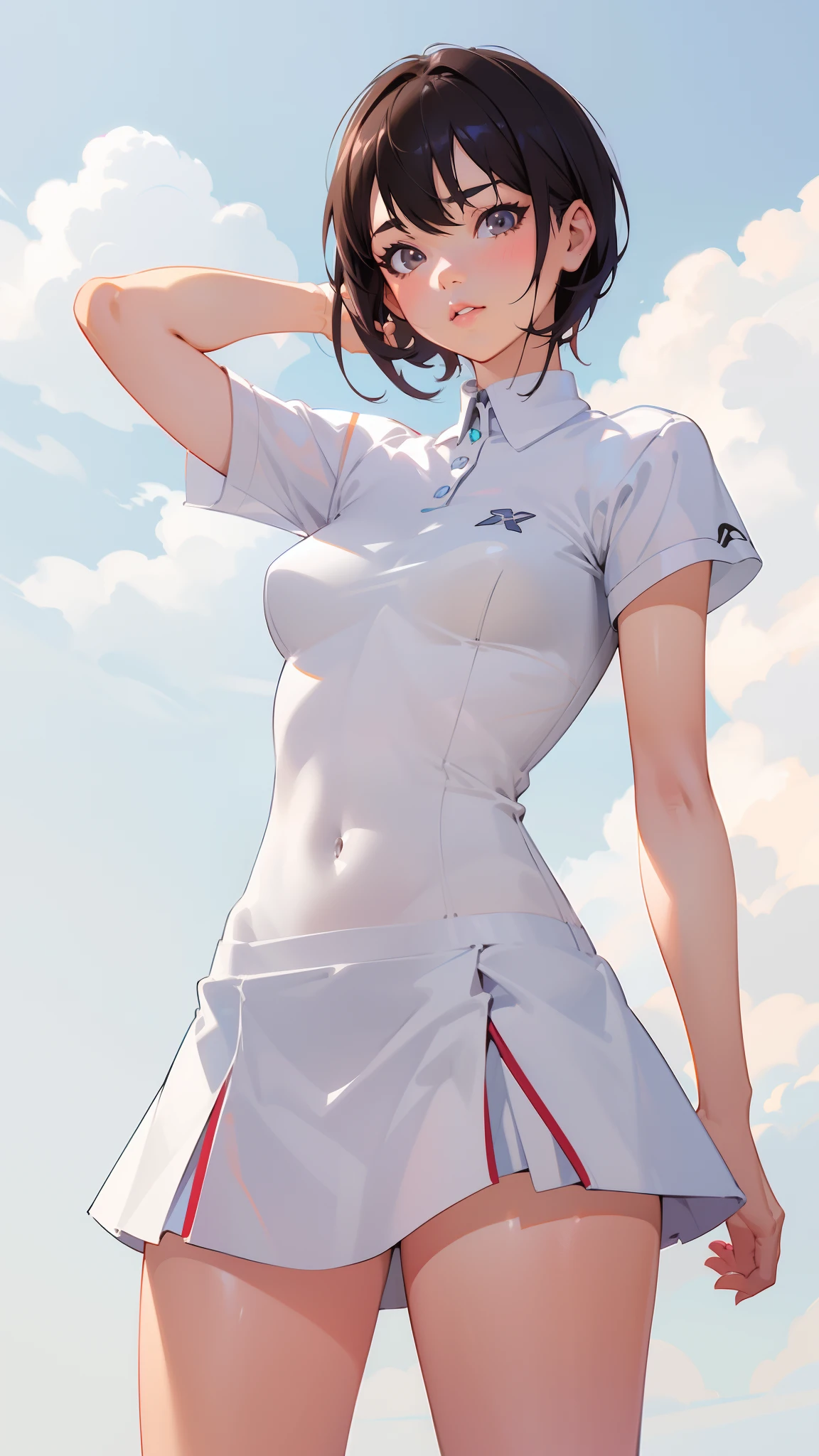 anime girl in a short skirted uniform posing for a picture, ilya kuvshinov. 4 k, ilya kuvshinov landscape, smooth anime cg art, ilya kuvshinov style, artstyle : ilya kuvshinov, clean detailed anime art, in white clothes, artgerm and ilya kuvshinov, kuvshinov ilya
