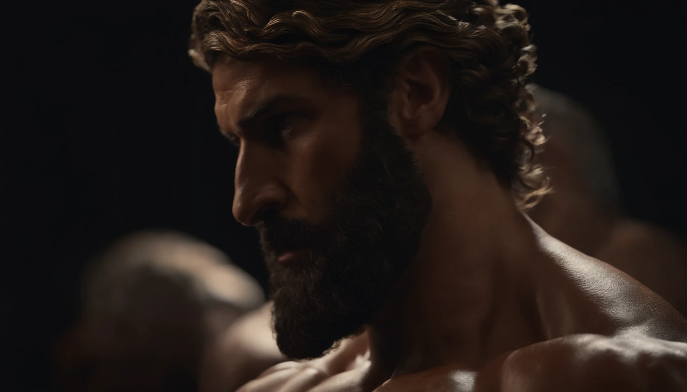 Stock Gricki Stoic
which is the Greek historical status with
Hercules profile muscles
Cinematic 8k and dark background