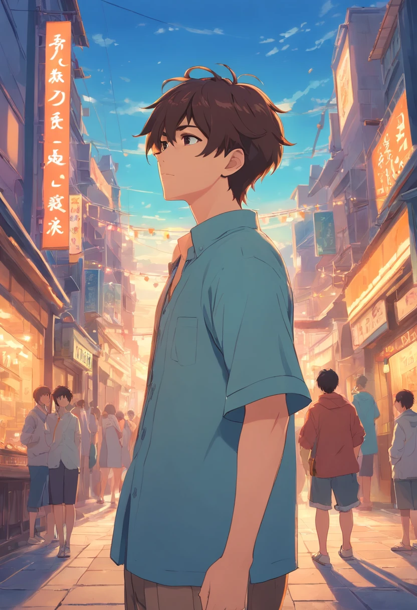 short detailed hair,male character,shoun,male people,Not serious,Castle Fantasy,castle、masutepiece, superfine illustration, Extremely detailed, 1boy, Flat background, Full body, Standing, very detailed face and eyes