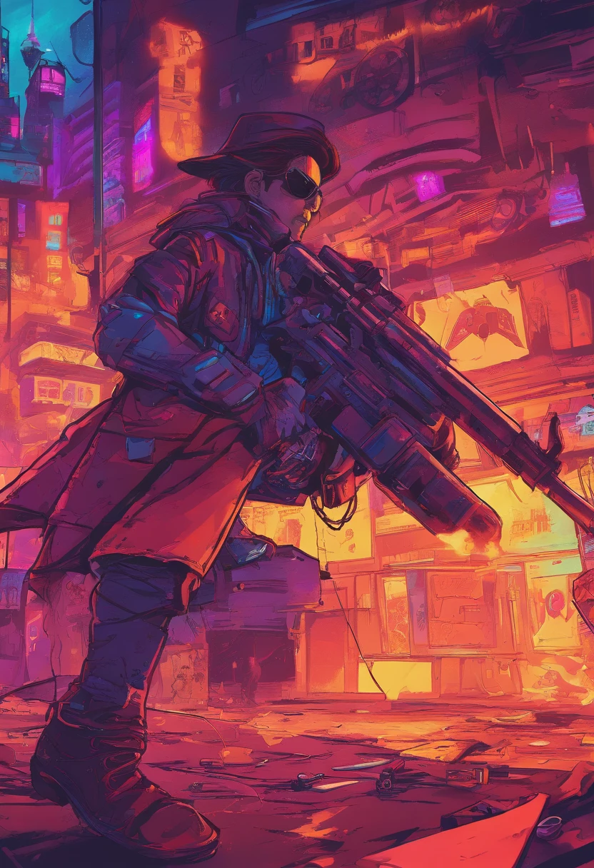 (best quality,4k,8k,highres,masterpiece:1.2),ultra-detailed,realistic,cyberpunk sheriff Johnny Cash,glowing neon lights,leather jacket,cybernetic arm,cowboy hat,expressive eyes,silver stubble,gritty urban cityscape,retro-futuristic setting,smoke-filled streets,reflective sunglasses,dystopian atmosphere,music-themed tattoos,electric guitar,barbed wire,technological enhancements,bionic implants,futuristic weaponry,steel spurs,concrete jungle,nighttime adventure,high-tech revolver,fierce determination,hard-boiled detective,western-inspired cyberpunk,dark and moody color palette,flare of blue and purple hues,dynamic lighting,heavily modified motorcycle,metallic accents,fast-paced action,smoky alleyways,looming skyscrapers,artificial intelligence companion,crowded nightclubs,holographic billboards,explosions of vibrant colors,sepia-toned memories,disguised justice,sharp shadows and highlights,high contrast visuals,retro analog vibe,lone wolf in the metropolis,blend of past and future,unforgiving wasteland,energy surges,techno-music soundtrack,backlit silhouettes,gritty aura of rebellion.