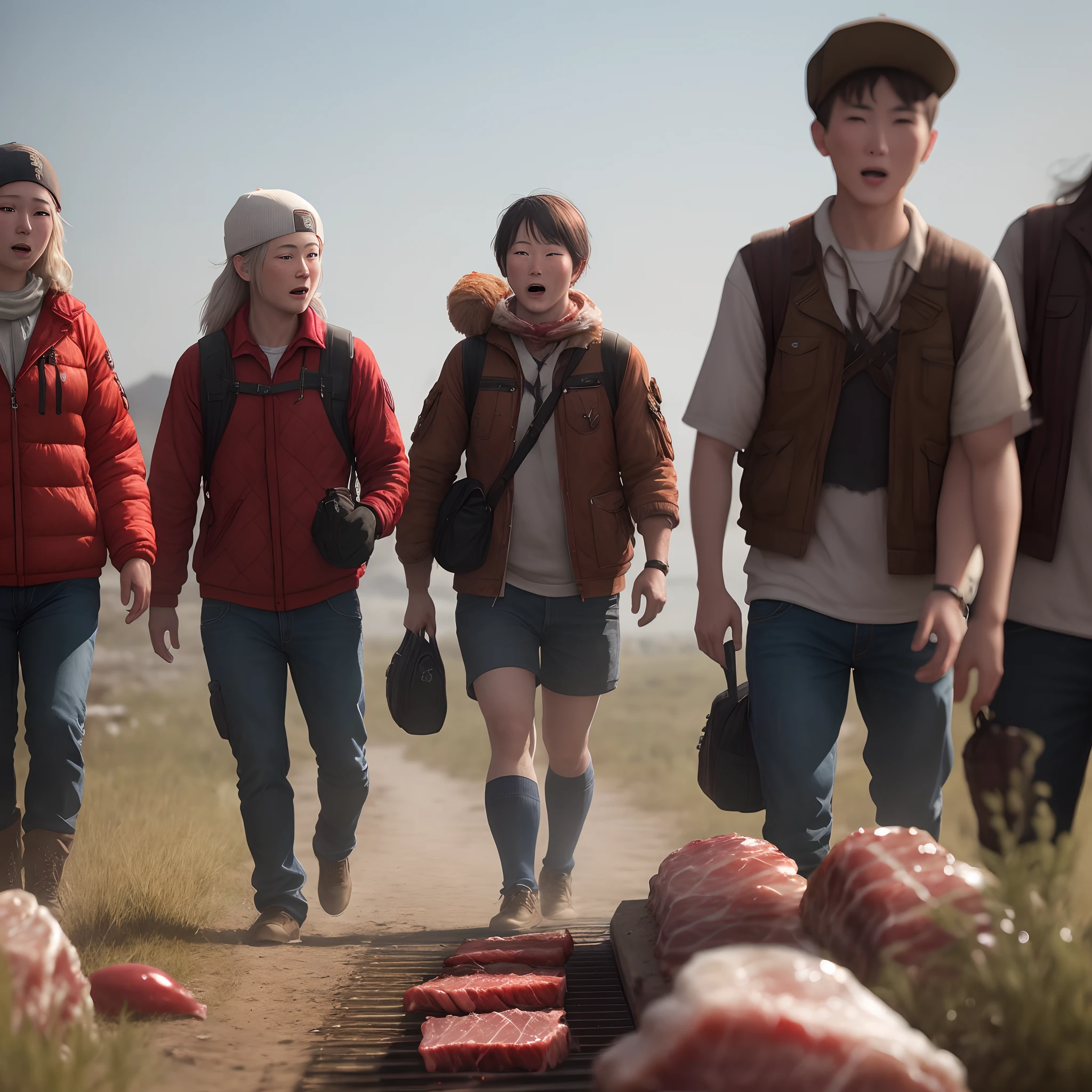 Group of survivors finds a piece of meat