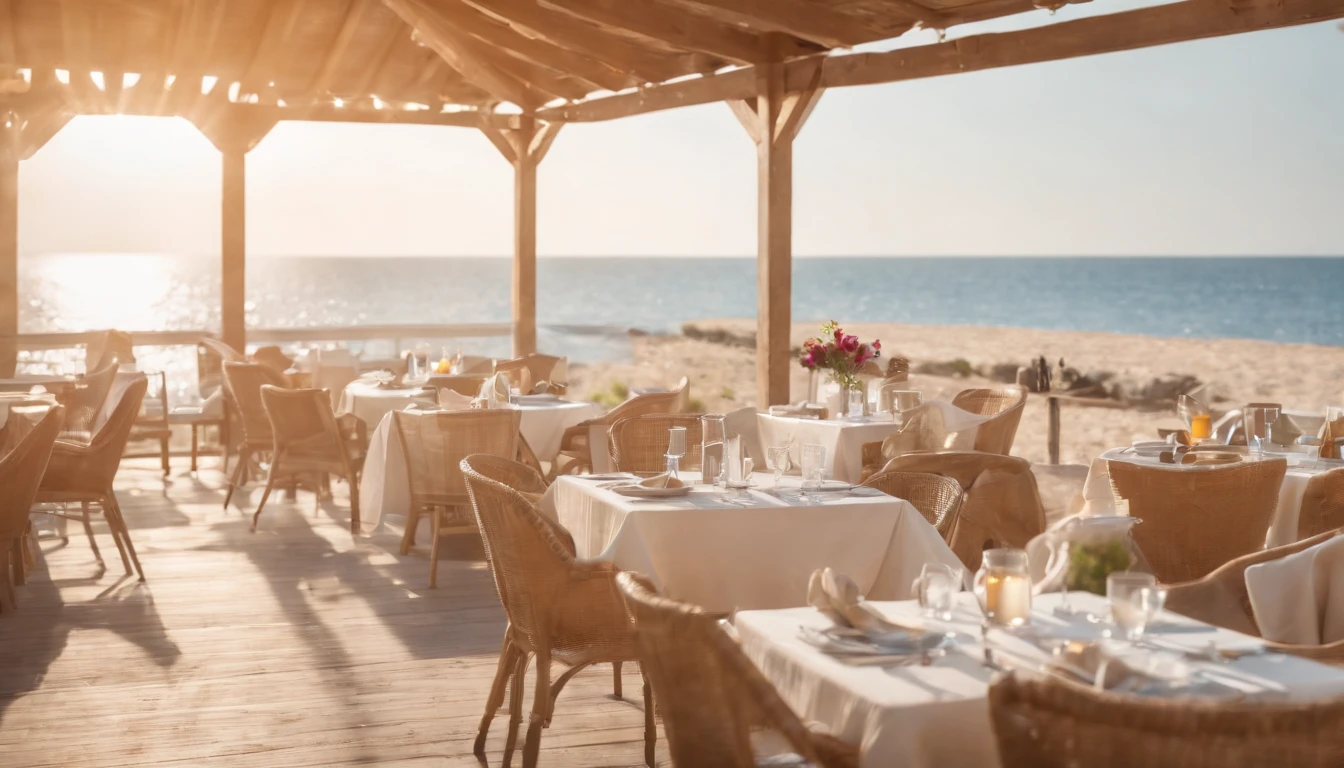 Summer morning,Seaside restaurant,Soft sunshine