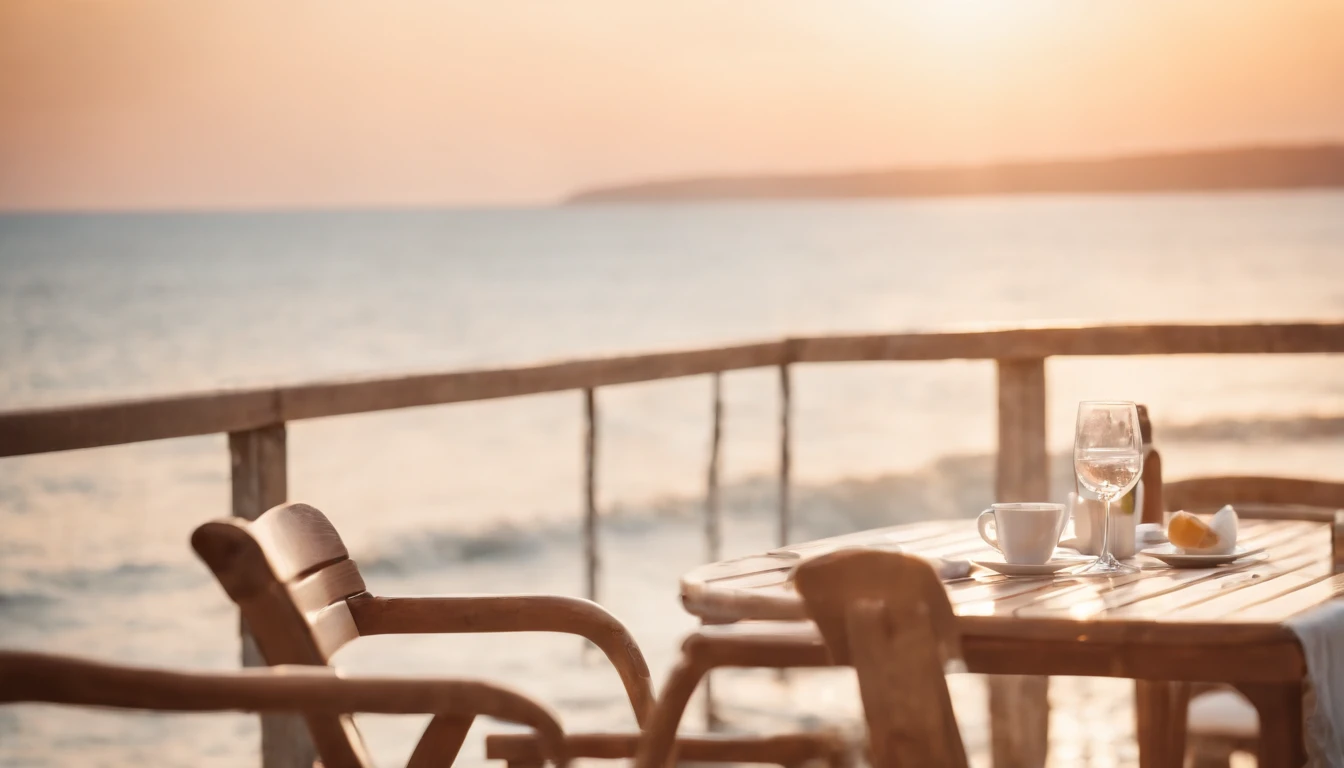 Summer morning,Seaside restaurant,Soft sunshine