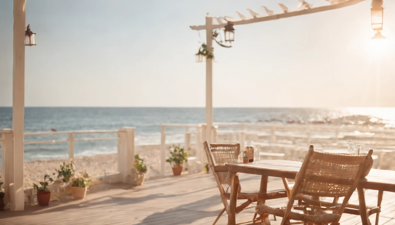 Summer morning,Seaside restaurant,Soft sunshine