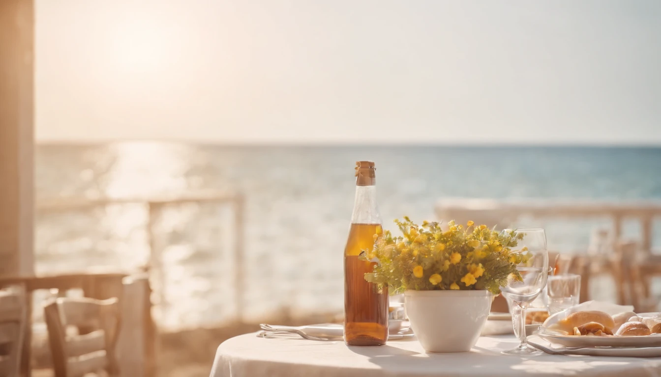 Summer morning,Seaside restaurant,Soft sunshine