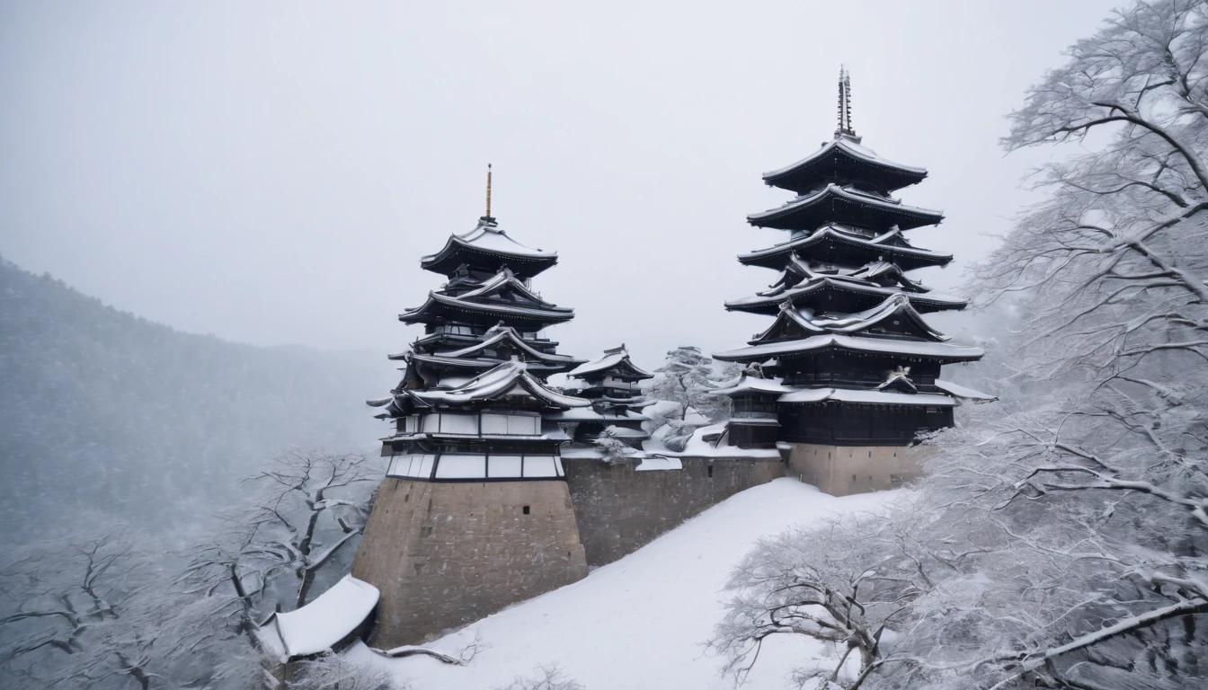 Japan castle,Snowy landscape in winter