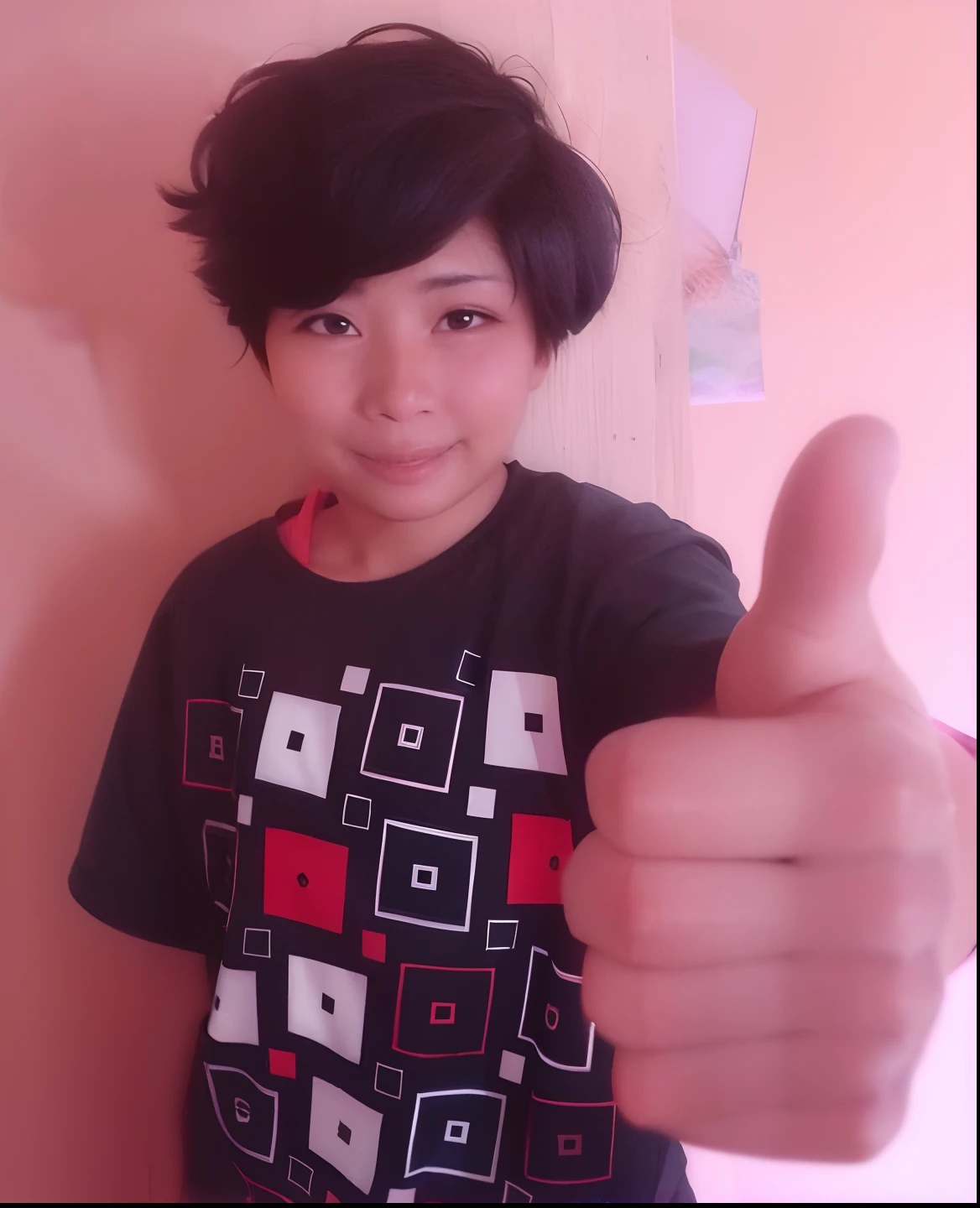 There is beautiful girl giving a thumbs up signal, Mateo 9 5, por :5 sexy: 7, Dar el visto bueno hacia arriba, Japanese girl, ungine real,koreana, pulgar hacia arriba, foto realista, Pulgares arriba, :3, Belinda!!!, 😃😀😄☺🙃😉😗, with index finger