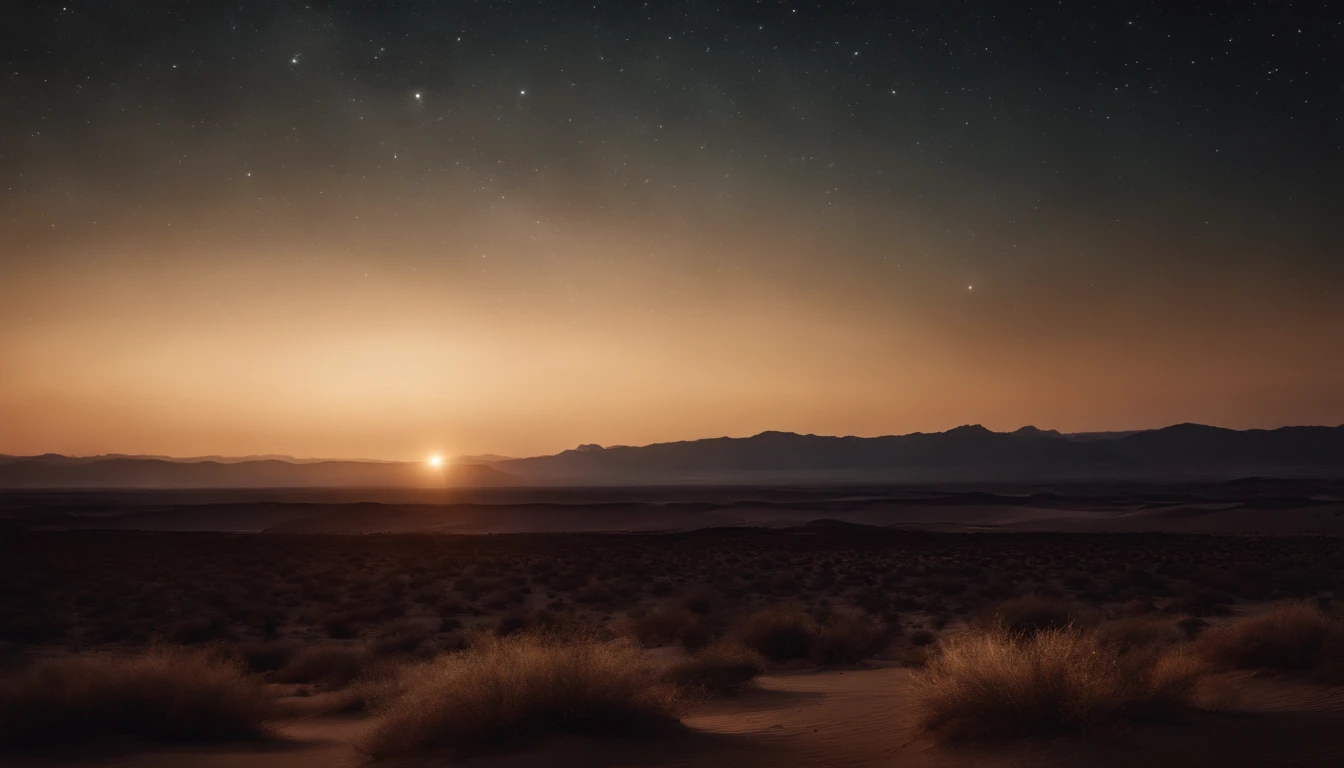 A desert,starrysky,shooting stars,Dignified air