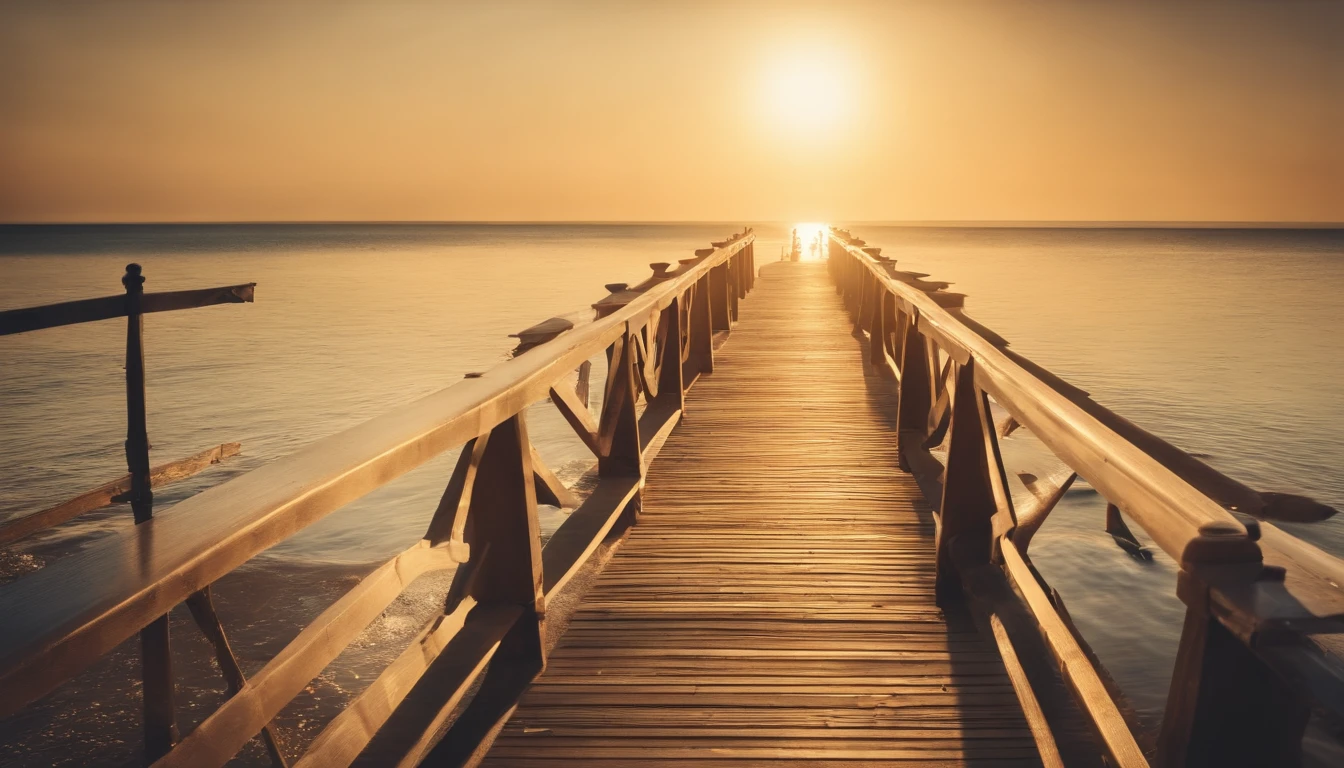 Seaside pier,sea breeze,Strong sunshine in summer