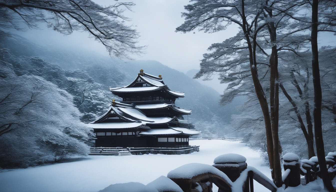 Japan castle,Snowy landscape in winter