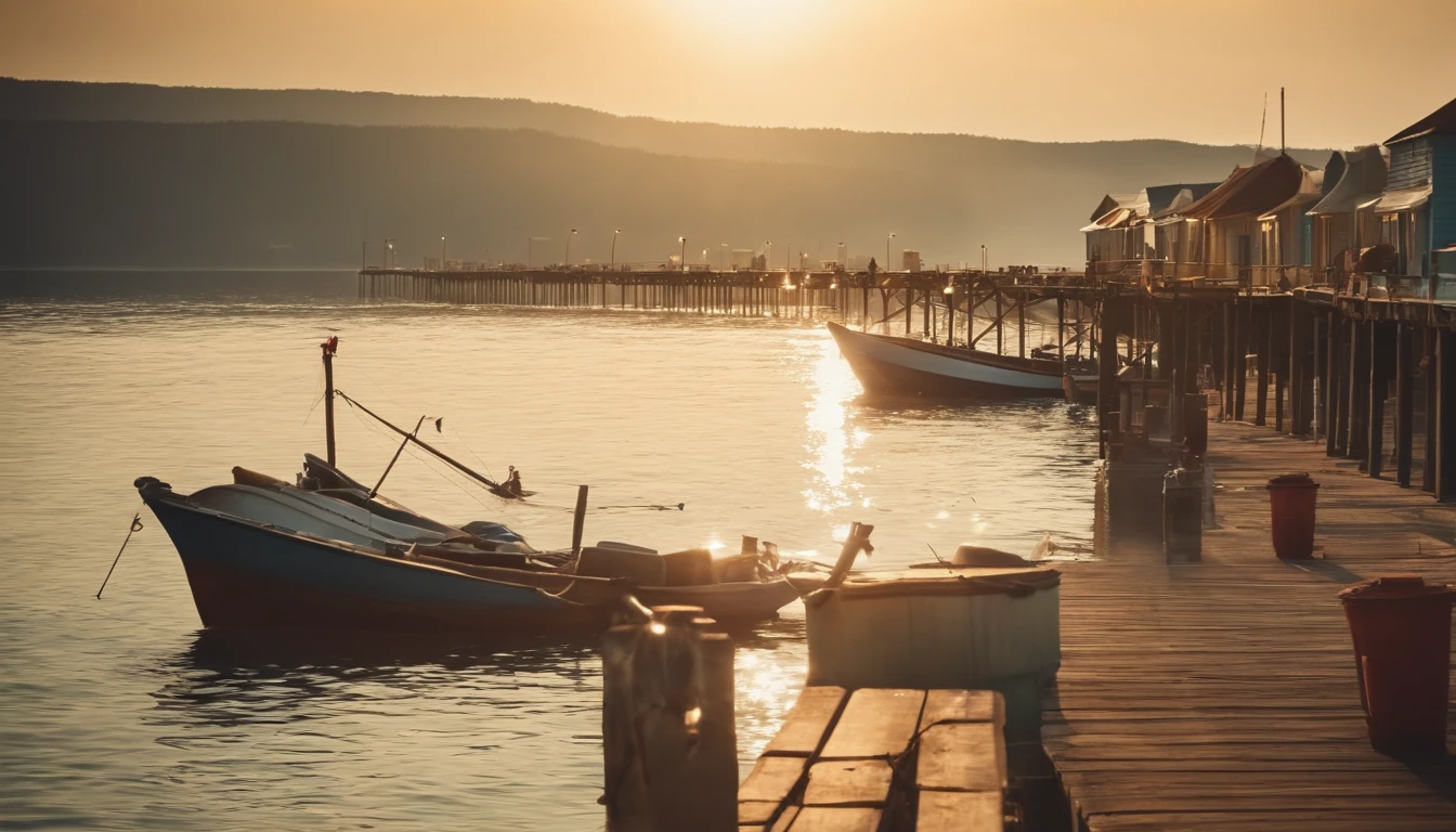 Fishing village,Seaside pier,sea breeze,Strong sunshine in summer