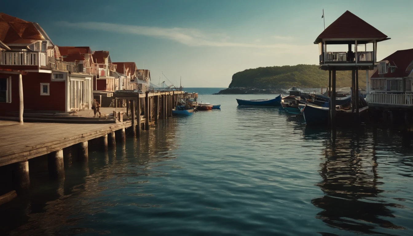 Fishing village,Seaside pier,sea breeze,Strong sunshine in summer