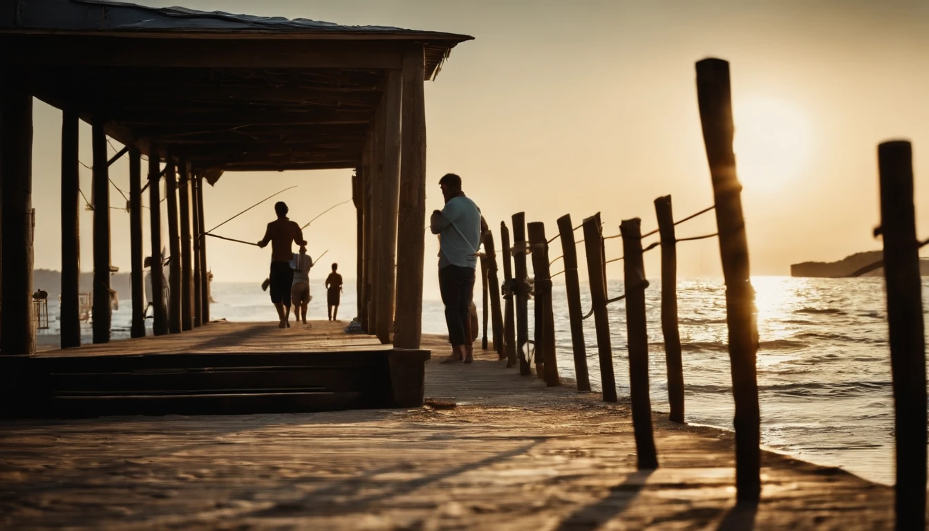 Fishing village,Seaside pier,sea breeze,Strong sunshine in summer